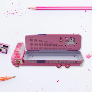 4568  Double Decker Magic Truck Compass Multi Level Metal Truck Compass Pencil Case with Movable Wheels & Sharpener (Mix Design) - varietybazaar.co.in