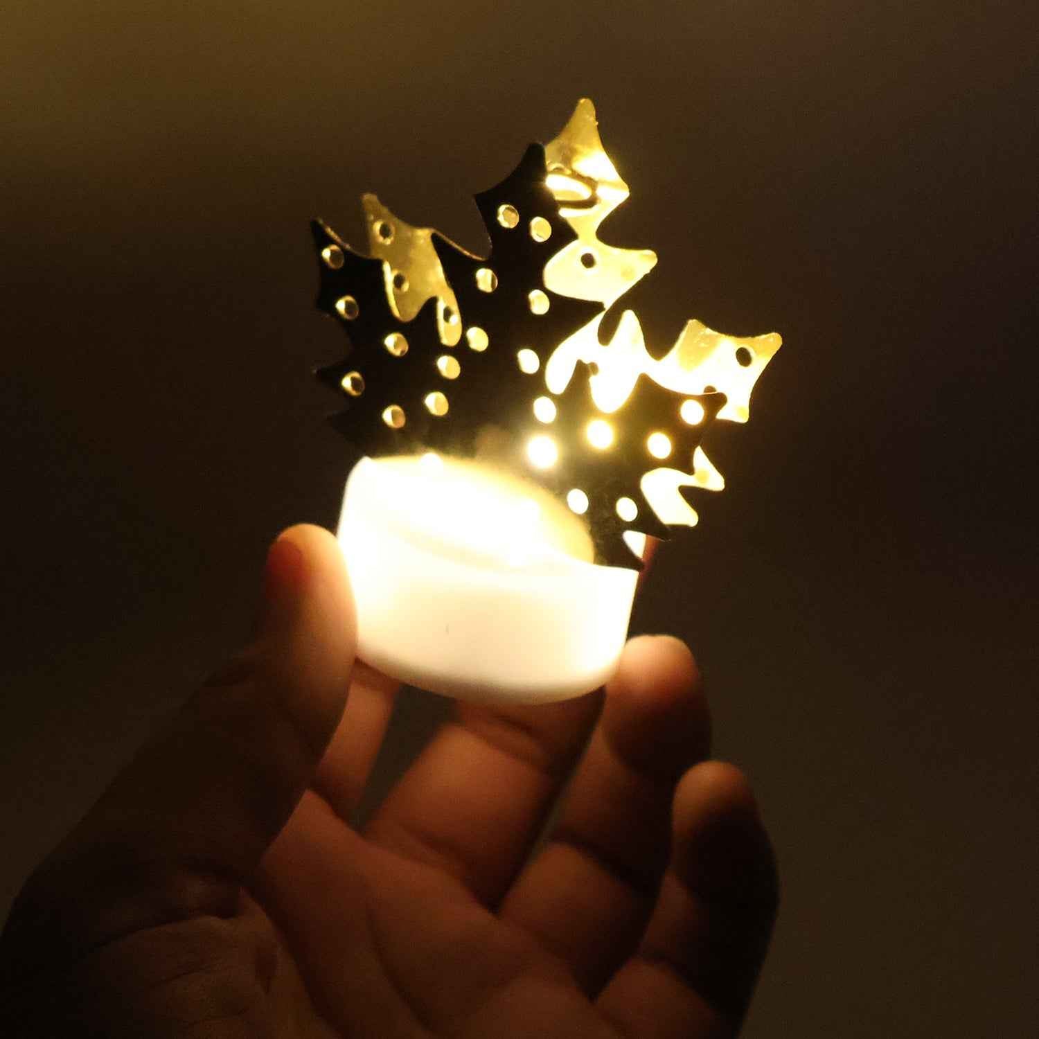 Decorative LED Gold Metal Leaf Diya Lamp (1 Pc)