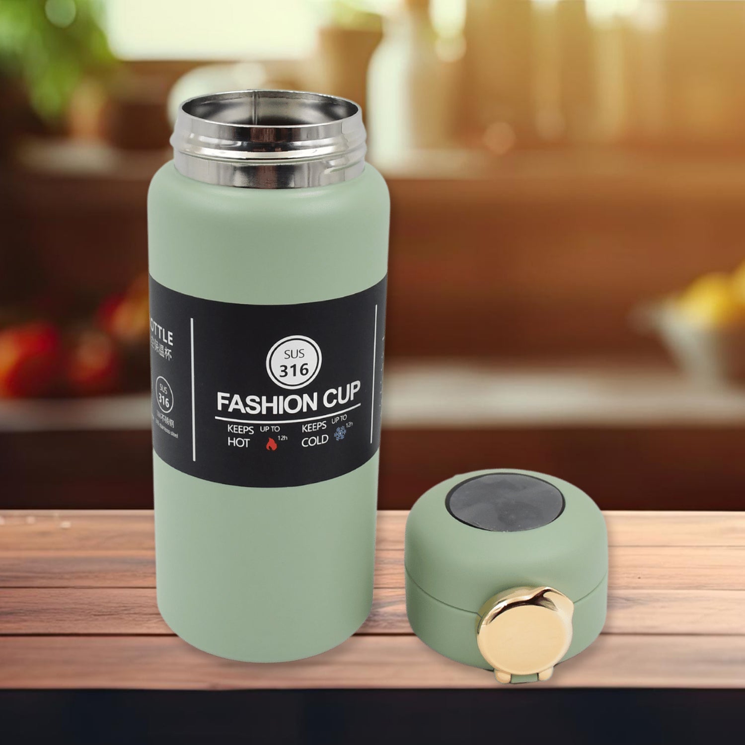 Thermos steel Bottle, 450 ML, Push Button | Fashion cup Temperature Display Bottle travel sahayak
