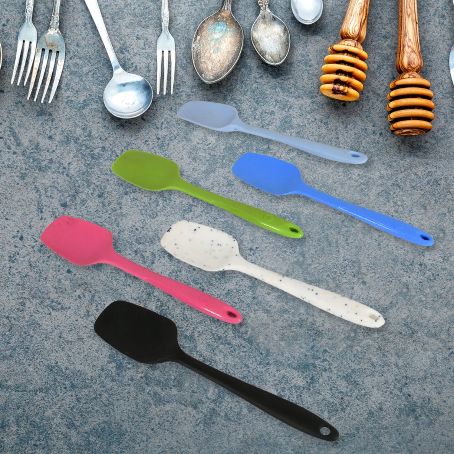 Multipurpose Silicone Spoon, Silicone Basting Spoon Non-Stick Kitchen Utensils Household Gadgets Heat-Resistant Non Stick Spoons Kitchen Cookware Items For Cooking and Baking (6 Pcs Set) travel sahayak