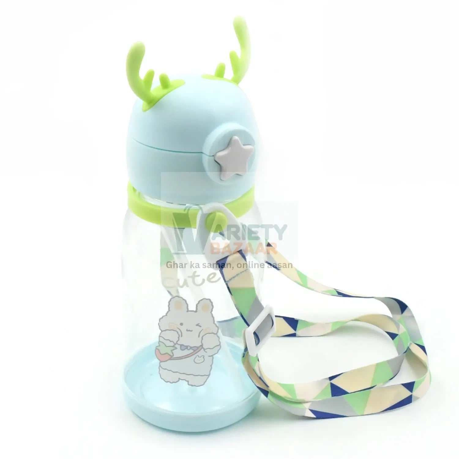 0363 Cute Plastic Water Bottle, with adjustable shoulder strap, portable drinking cup Water Bottle For Kids | Water Bottle | Return Gift For Kids | Water Bottle With Straw | School Water Bottle (1 Pc) Travel Sahayak