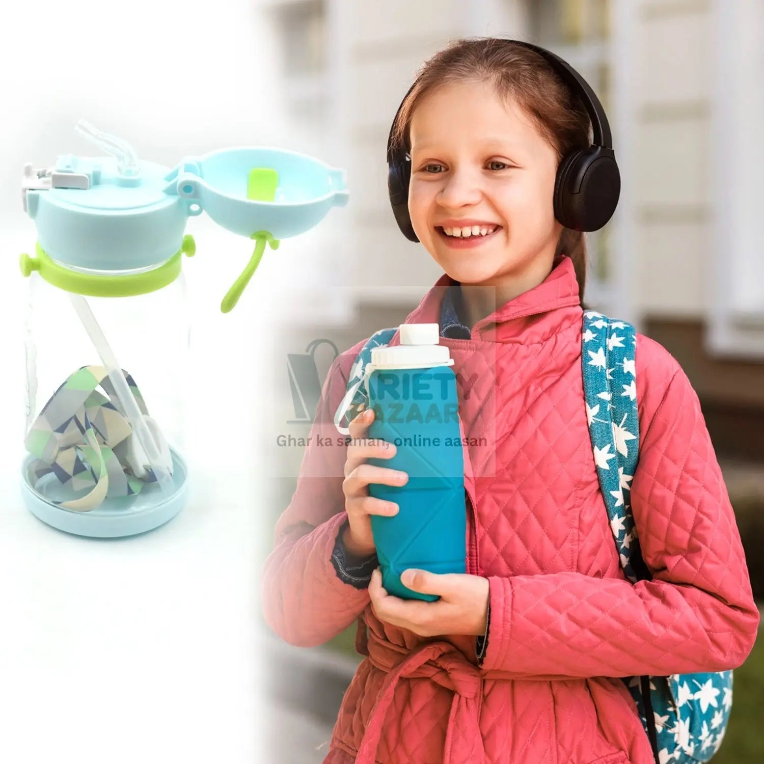 0363 Cute Plastic Water Bottle, with adjustable shoulder strap, portable drinking cup Water Bottle For Kids | Water Bottle | Return Gift For Kids | Water Bottle With Straw | School Water Bottle (1 Pc) Travel Sahayak
