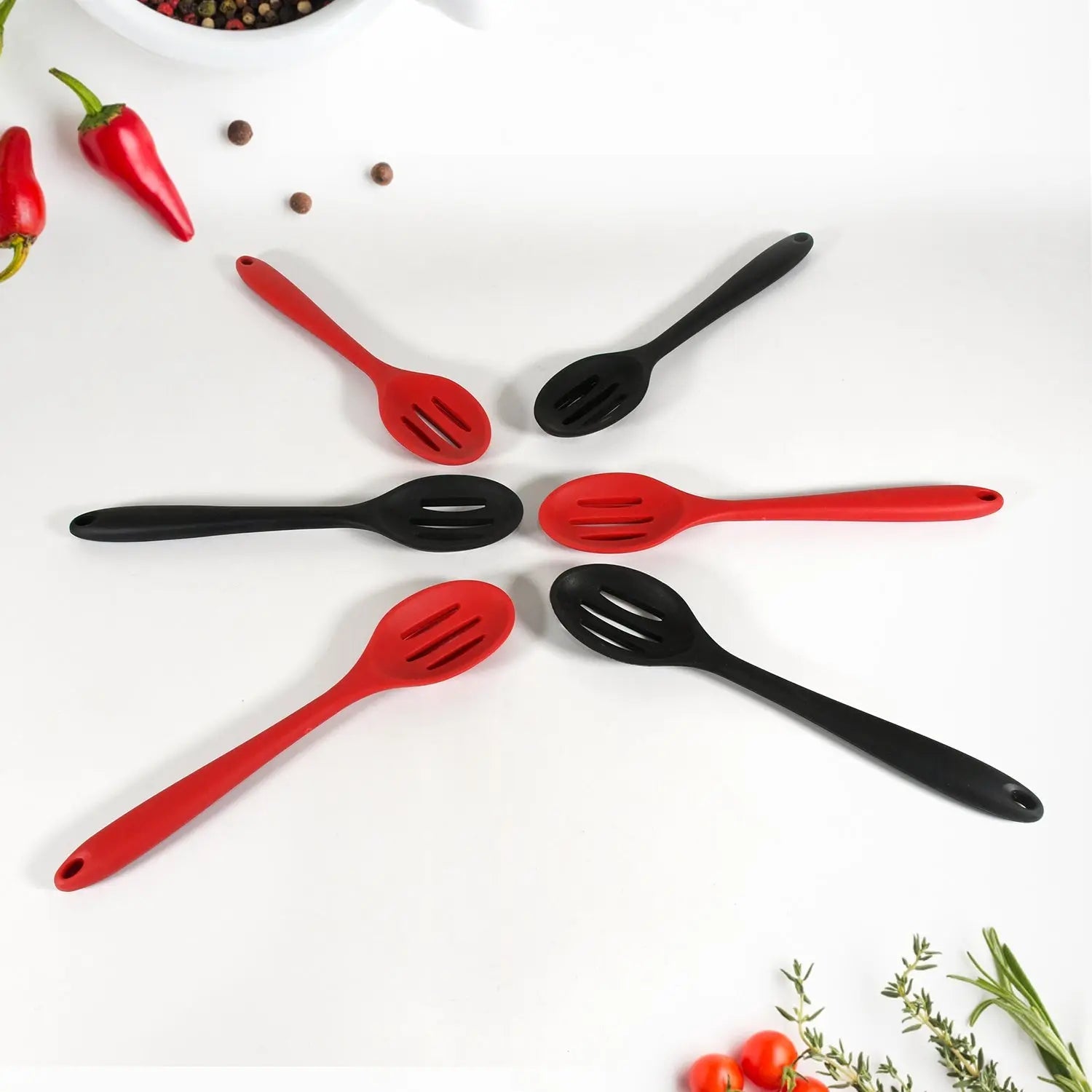 Multipurpose Silicone Spoon, Silicone Basting Spoon Non-Stick Kitchen Utensils Household Gadgets Heat-Resistant Non Stick Spoons Kitchen Cookware Items For Cooking and Baking (6 Pcs Set) - varietybazaar.co.in