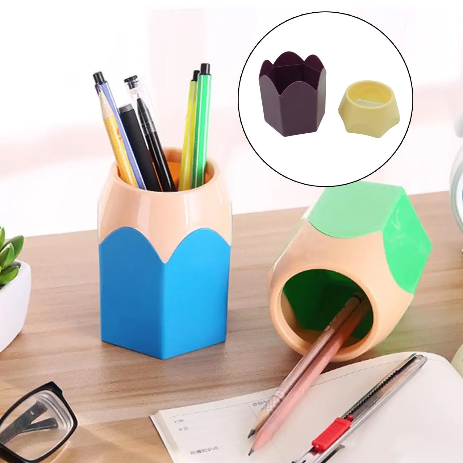 Pencil Pot, Desk Pen Pencil Holder, Makeup Brush Holder, Container Pot for Desk Accessories Supplies Organizer, Home, Office, School Decoration Desktop Decor (1 Pc) travel sahayak