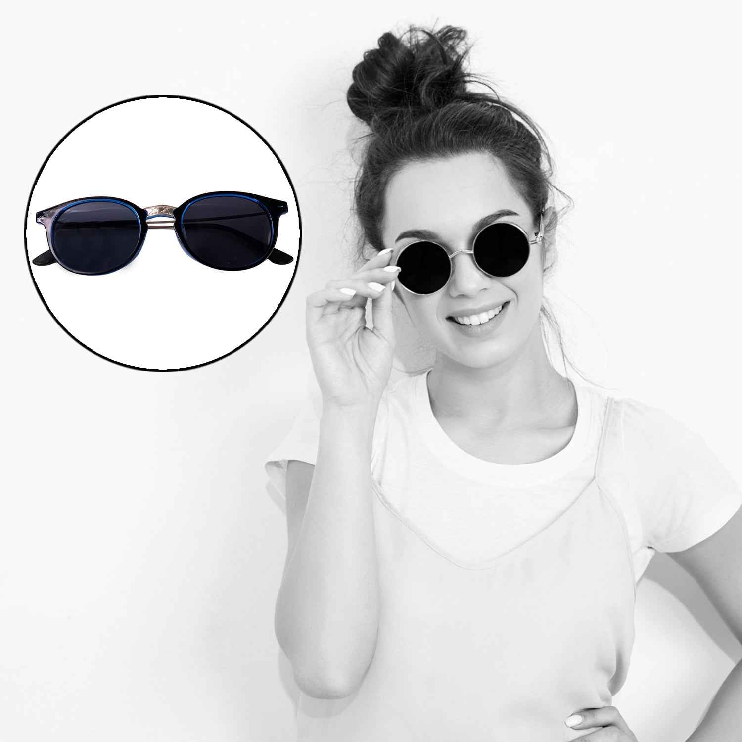 Blue UV Protected Round Sunglasses, classic Sunglasses for Men & Women, Lightweight