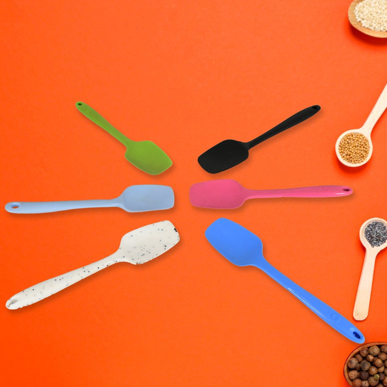 Multipurpose Silicone Spoon, Silicone Basting Spoon Non-Stick Kitchen Utensils Household Gadgets Heat-Resistant Non Stick Spoons Kitchen Cookware Items For Cooking and Baking (6 Pcs Set) travel sahayak