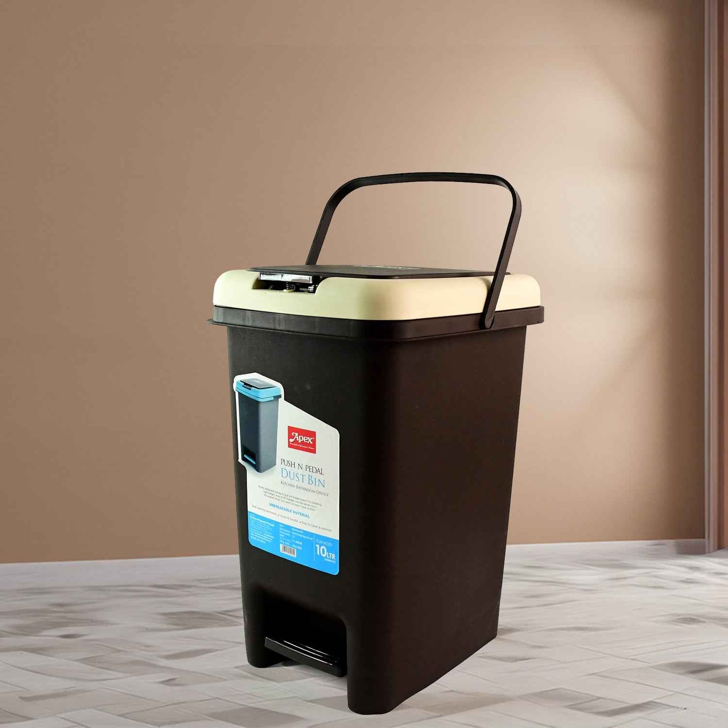 Apex Push N Pedal Plastic Dustbin 10L Capacity (1 Pc)