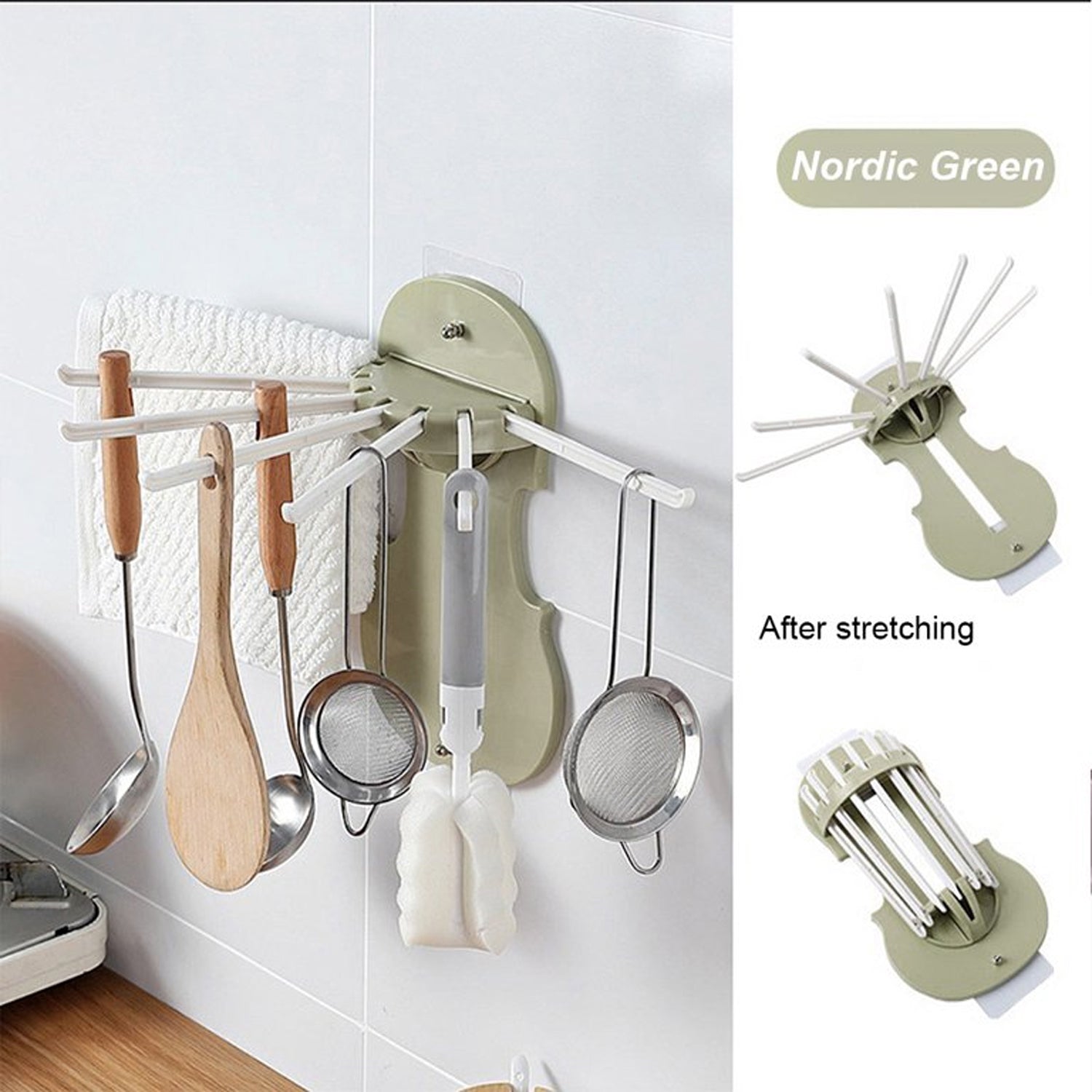 7728 Plastic 7-in-1 Multifunction Retractable Wall-Mounted Pull-Out Hanger Rack Without Punching Hooks Up for Kitchen Bathroom Travel Sahayak