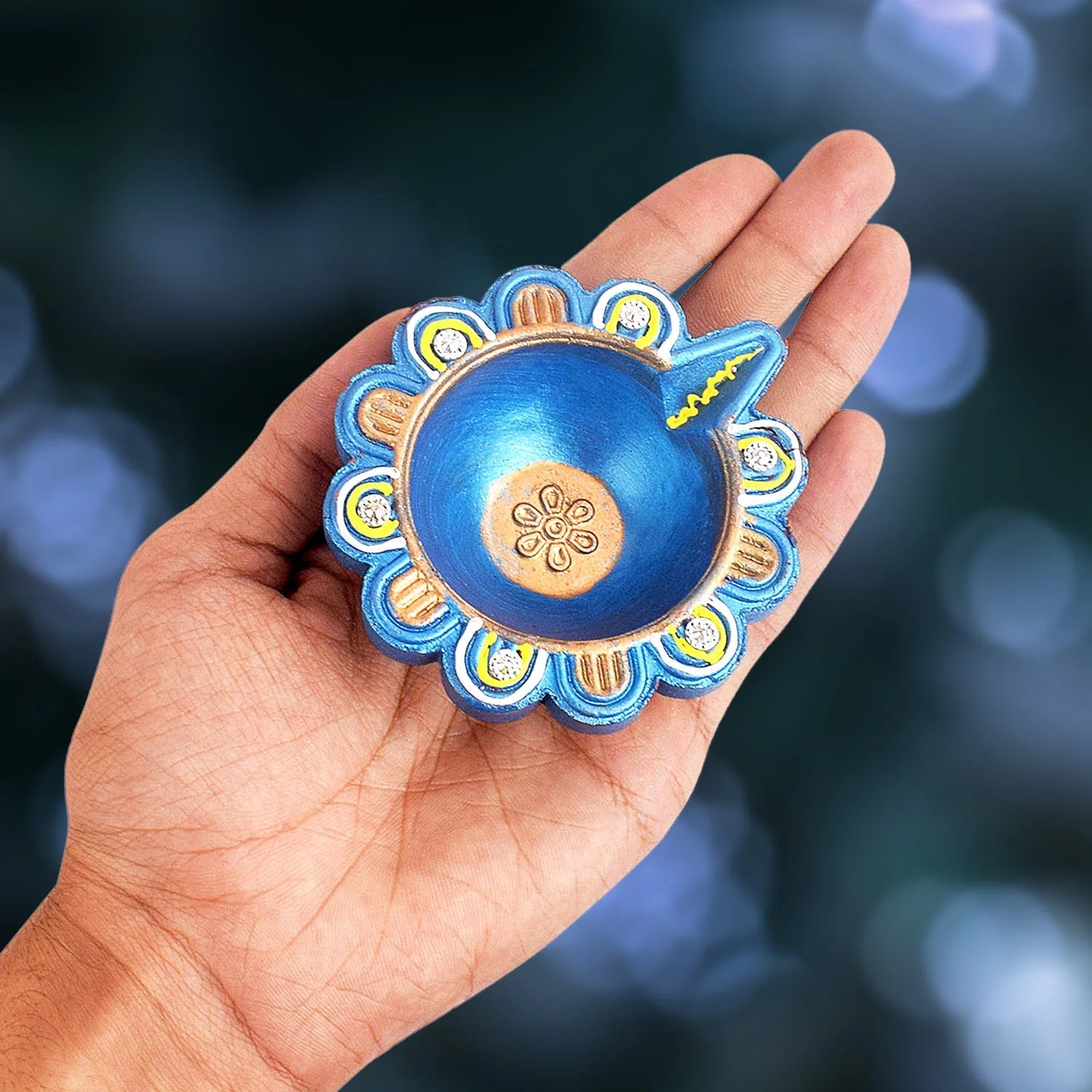 Decorative Hand Painted Clay Puja Diya for Diwali Handmade Diya (6 Pcs Set) travel sahayak