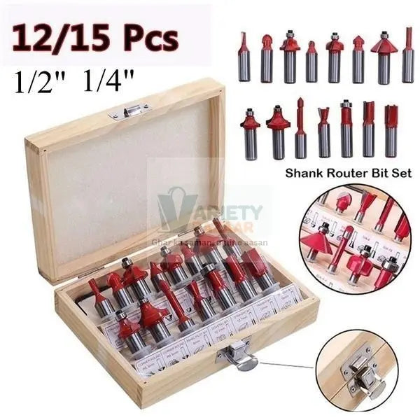 0406 12 / 15pcs Milling Cutter Router Bit Set Travel Sahayak