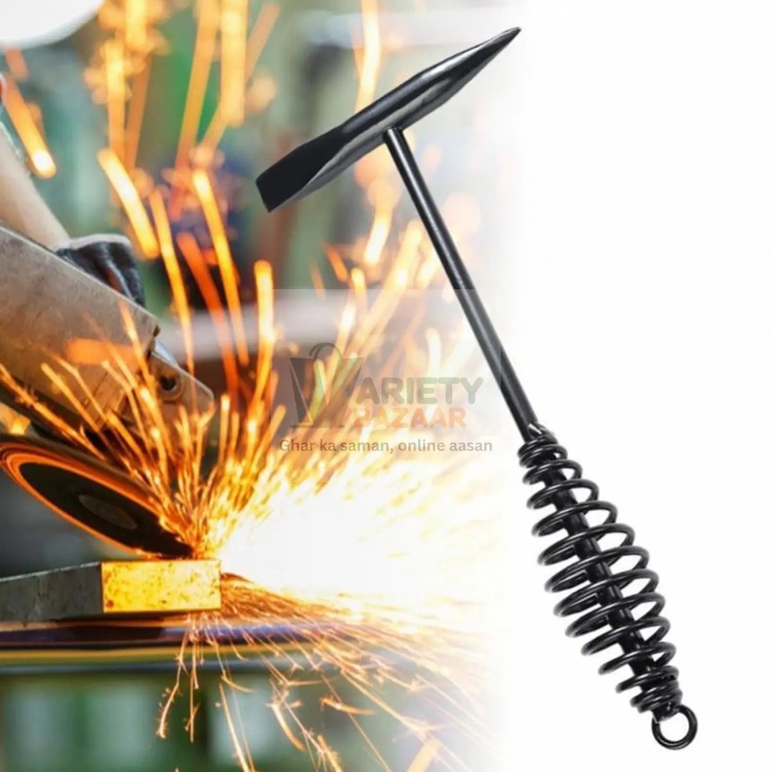 0482 Welding Slag Removal Tool Chipping Hammer with Coil Spring Handle, Mufti Functional for Cleaning Removing Slag Industrial Weld Slag Spatter Removal Tool Welding Hammer, for Machinery Electrician (1 Pc ) Travel Sahayak