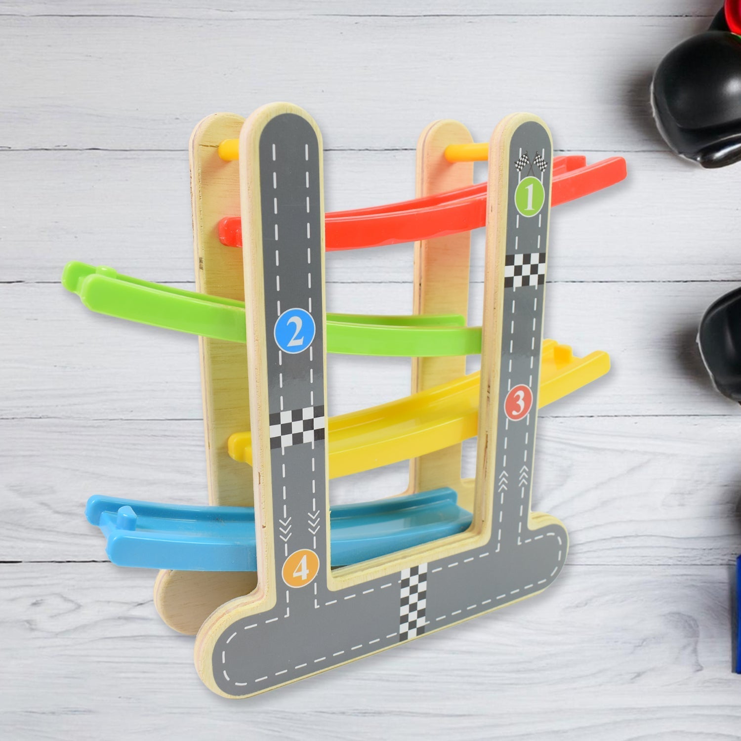 Car Racer Track Play set Wooden Click Clack Toys With 4 Mini Racers (1 Set) travel sahayak