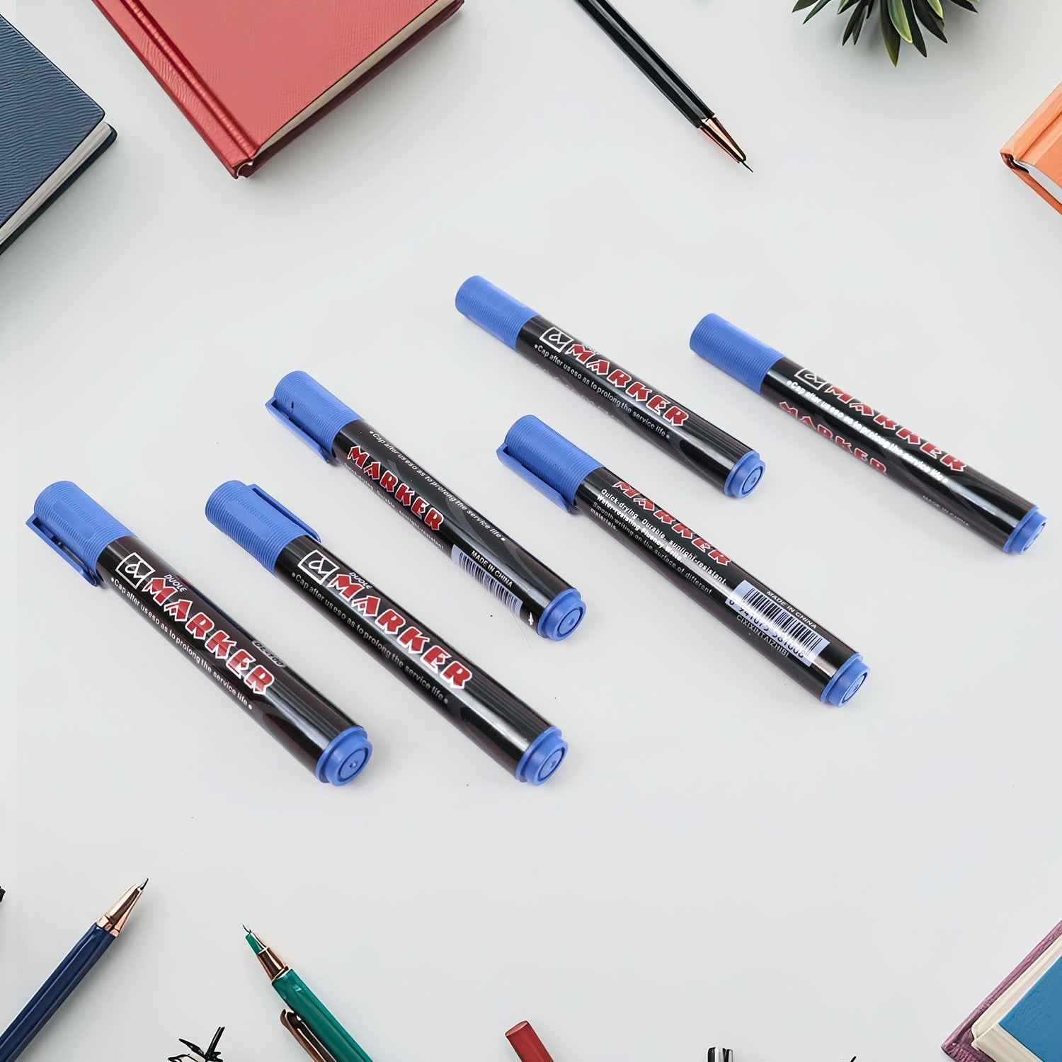 Premium Permanent Blue Marker Pen Set (12 Pc)