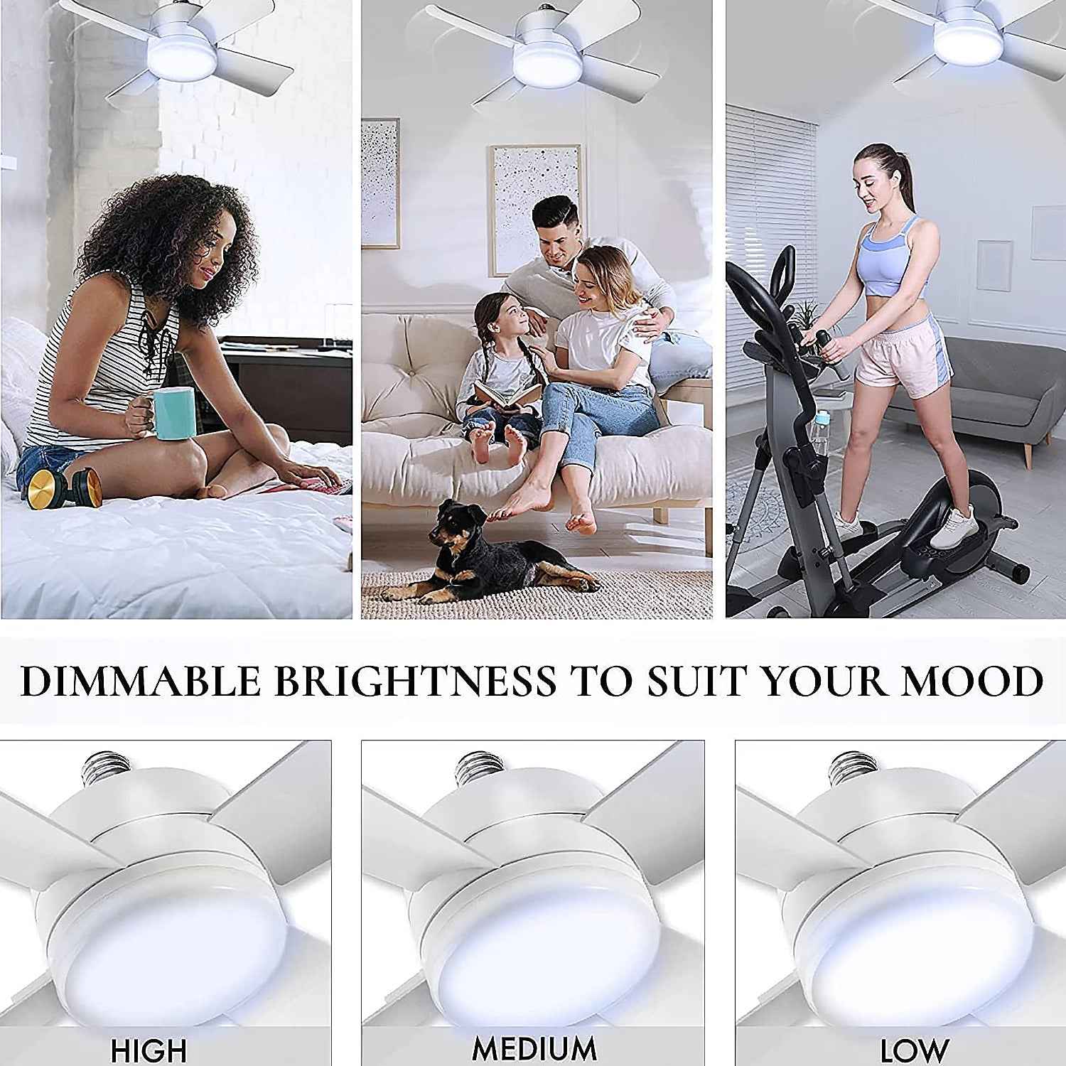 Original Cool LED Socket Fan Light – Ceiling Fan Replacement, 1000 Lumens/5000K, Remote Controlled (Remote Battery Not Included)