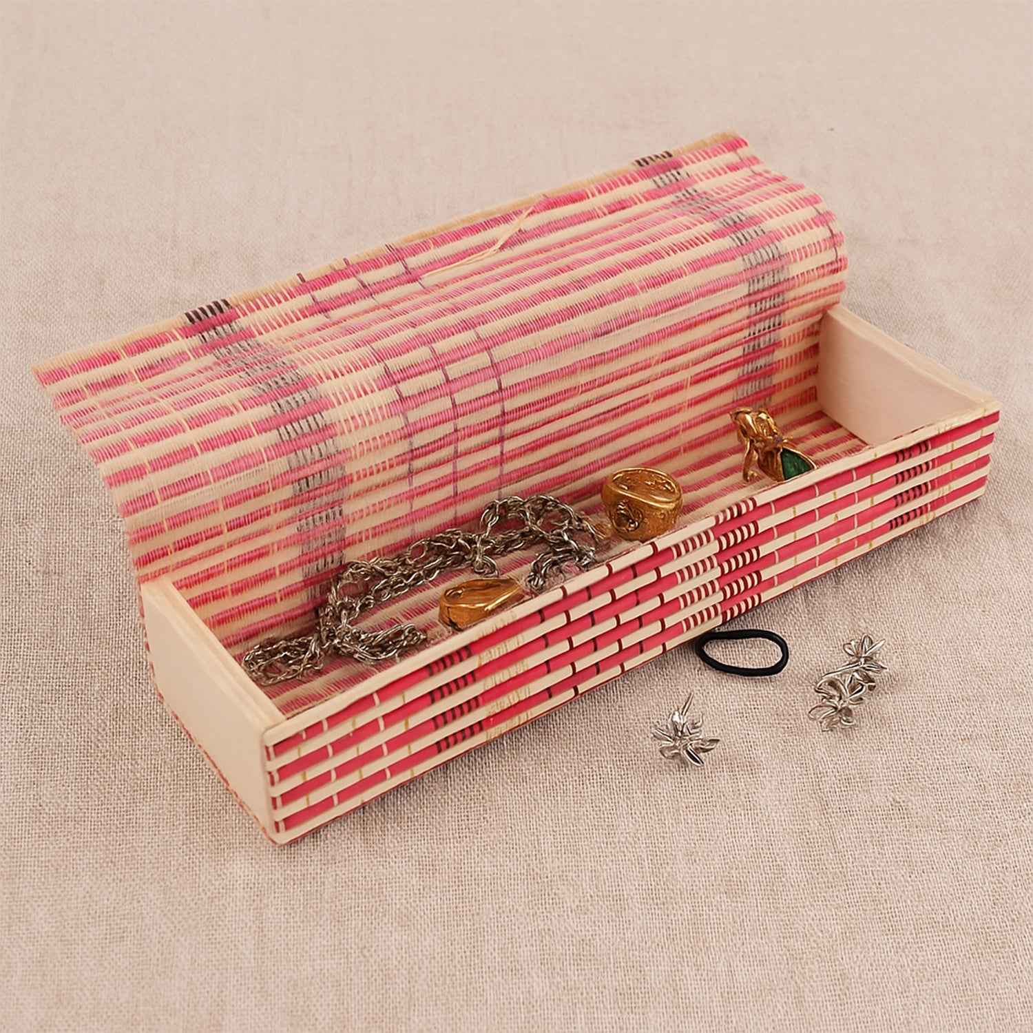 Multi-Purpose Handcrafted Bamboo Mat Style Pen Pencil & Makeup Box (1 Pc)