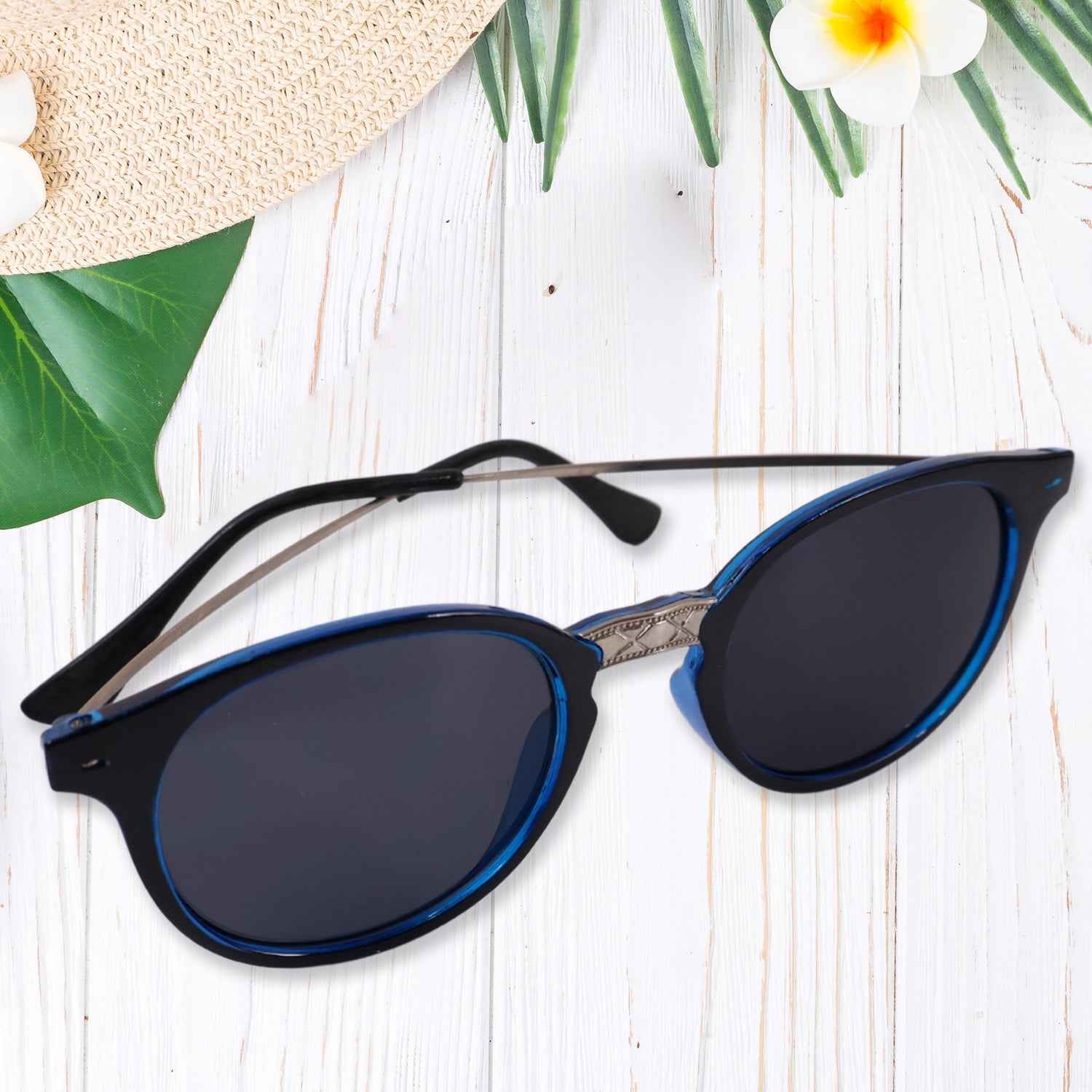 Blue UV Protected Round Sunglasses, classic Sunglasses for Men & Women, Lightweight