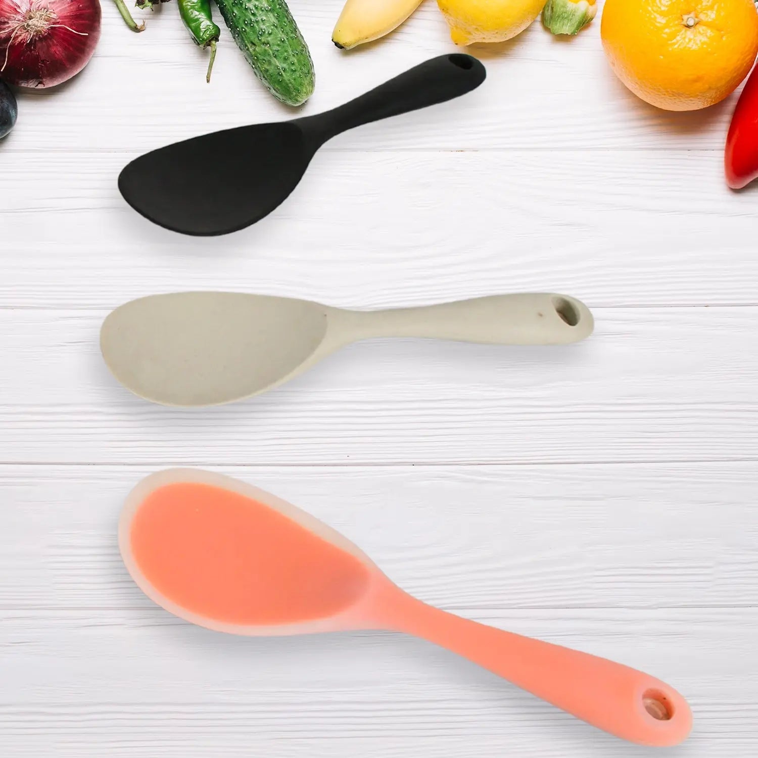 5620 Silicone Rice Paddle Spoon Non Stick Rice Spoon Heat-Resistant Kitchen Rice Spoon with Hanging Hole Perfect for Rice Mashed Potato (6 pcs set / 22 cm) - varietybazaar.co.in
