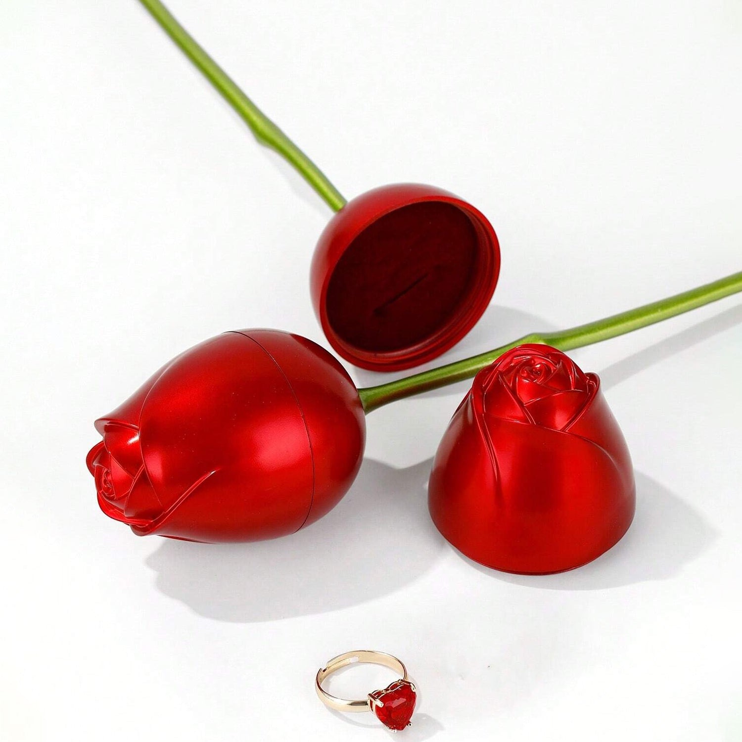 Plastic Red Rose Couple Rings Box-Fancy Rings Box (No Rings Included / 1 pc) travel sahayak