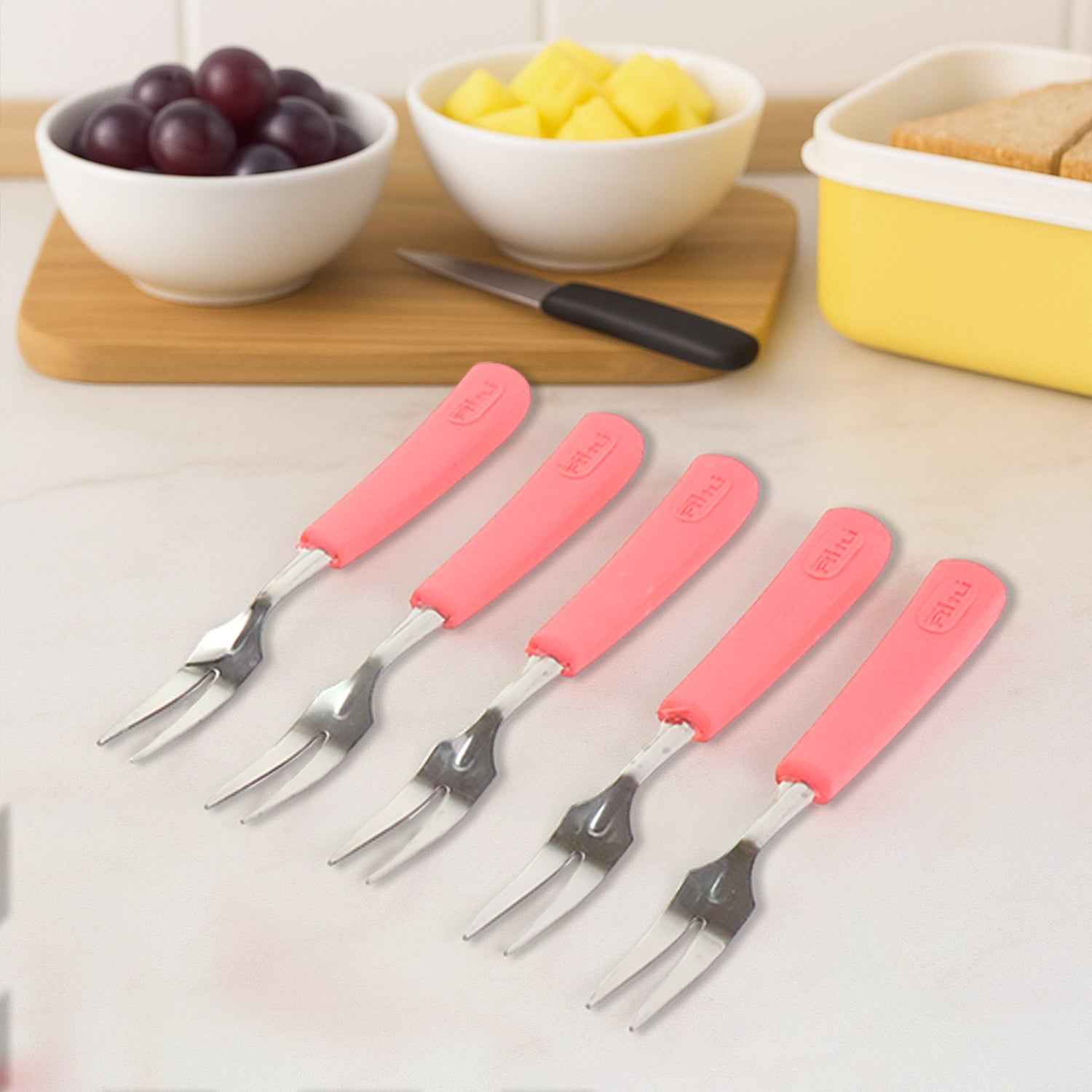 Premium Stainless Steel Fruit Fork Set – 10 Pieces with Soft Non-Slip Handle