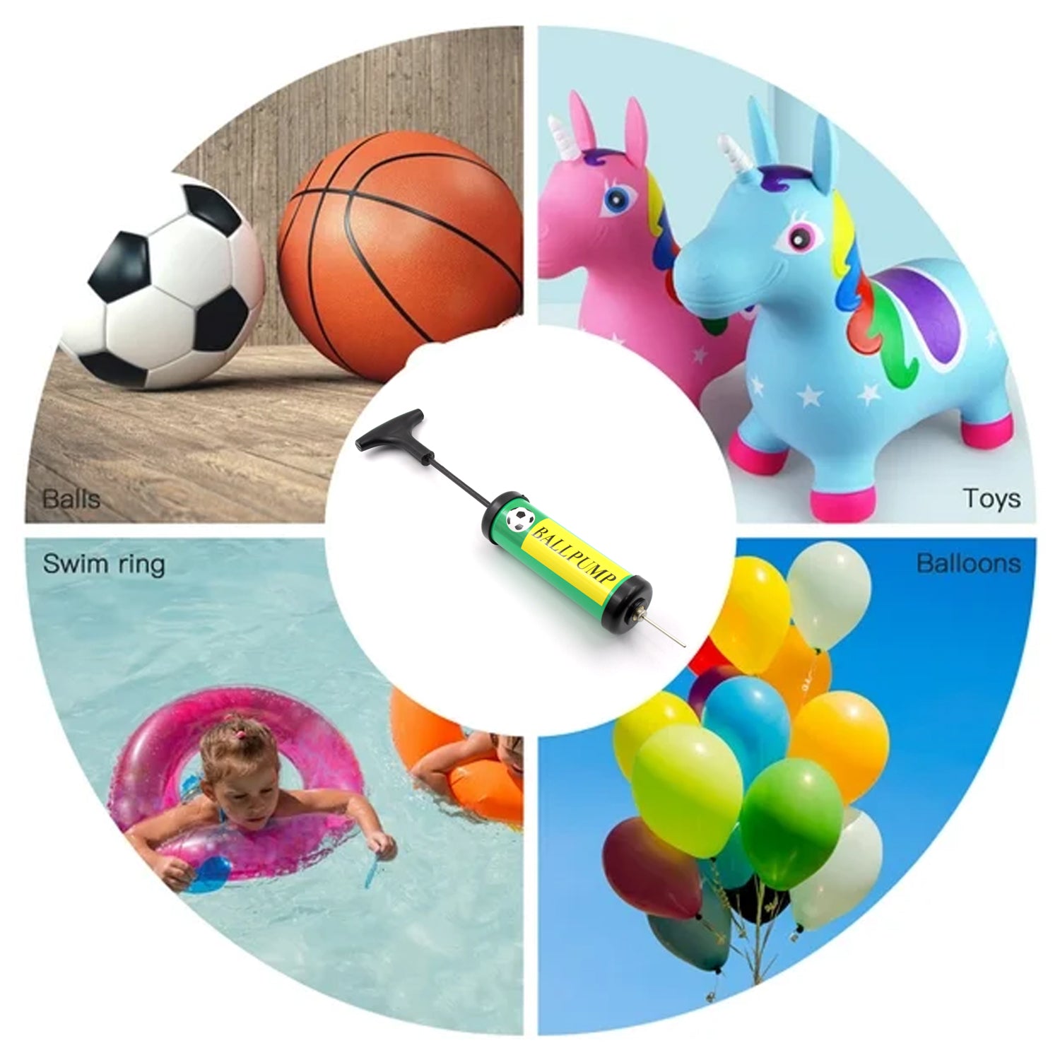 Inflator Air Ball Pump Soft Bouncing Ball Development Kids Toy, Sports Plastic Pump for Soccer, Basketball, Football, Volleyball Ball (17 Cm) Variety Bazaar