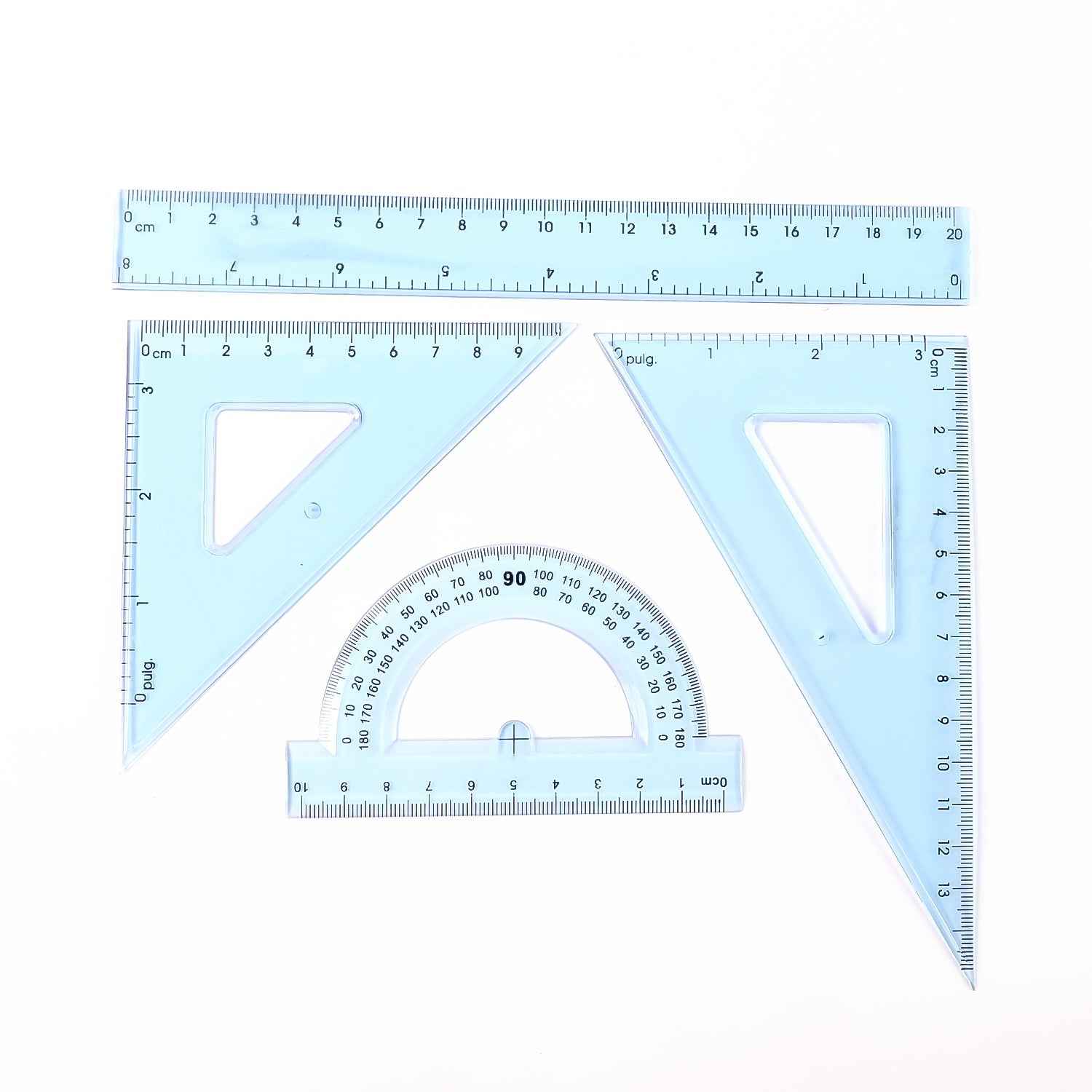 4-Piece Transparent Geometry Instrument Set with Ruler