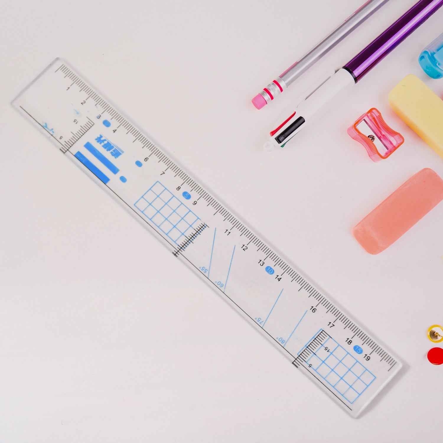 Multifunctional Transparent Plastic Geometry Ruler (1 Pc)