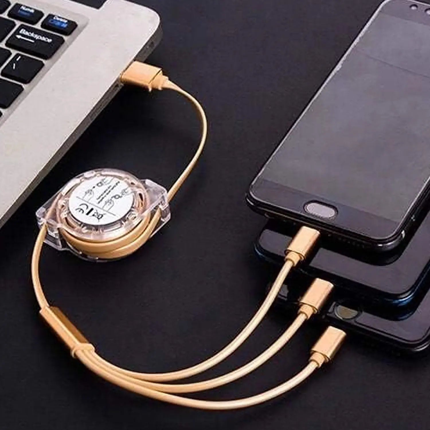 12835 Retractable Charger Charging Cable, Micro USB Cable, 3 in 1, Multi Charging Cable, Compatible with Phone / Type C / Micro Android USB and Other Mobile Devices (1 Pc) - varietybazaar.co.in