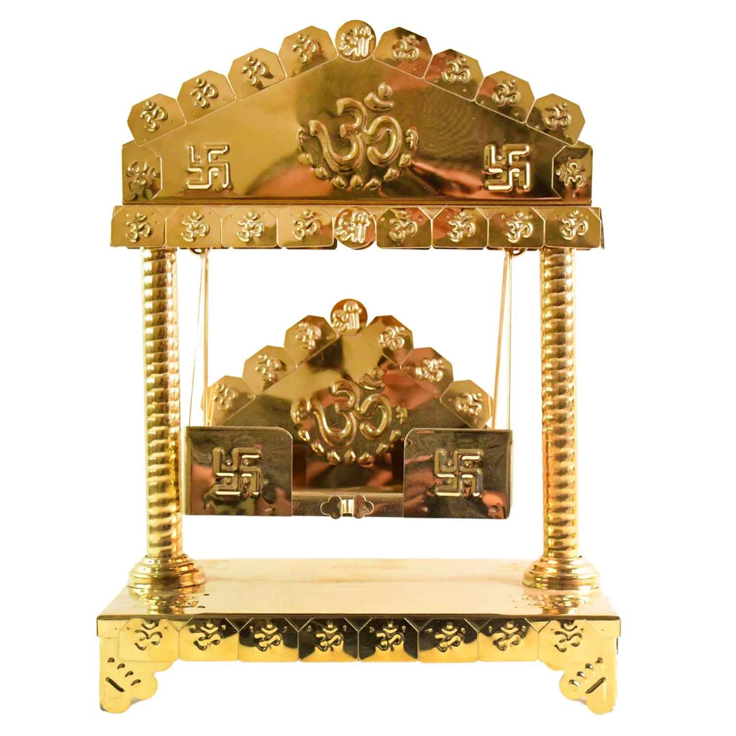 Traditional Brass-Coated Decorative Mini Jhula (Swing) for God Idol – 2 Pc