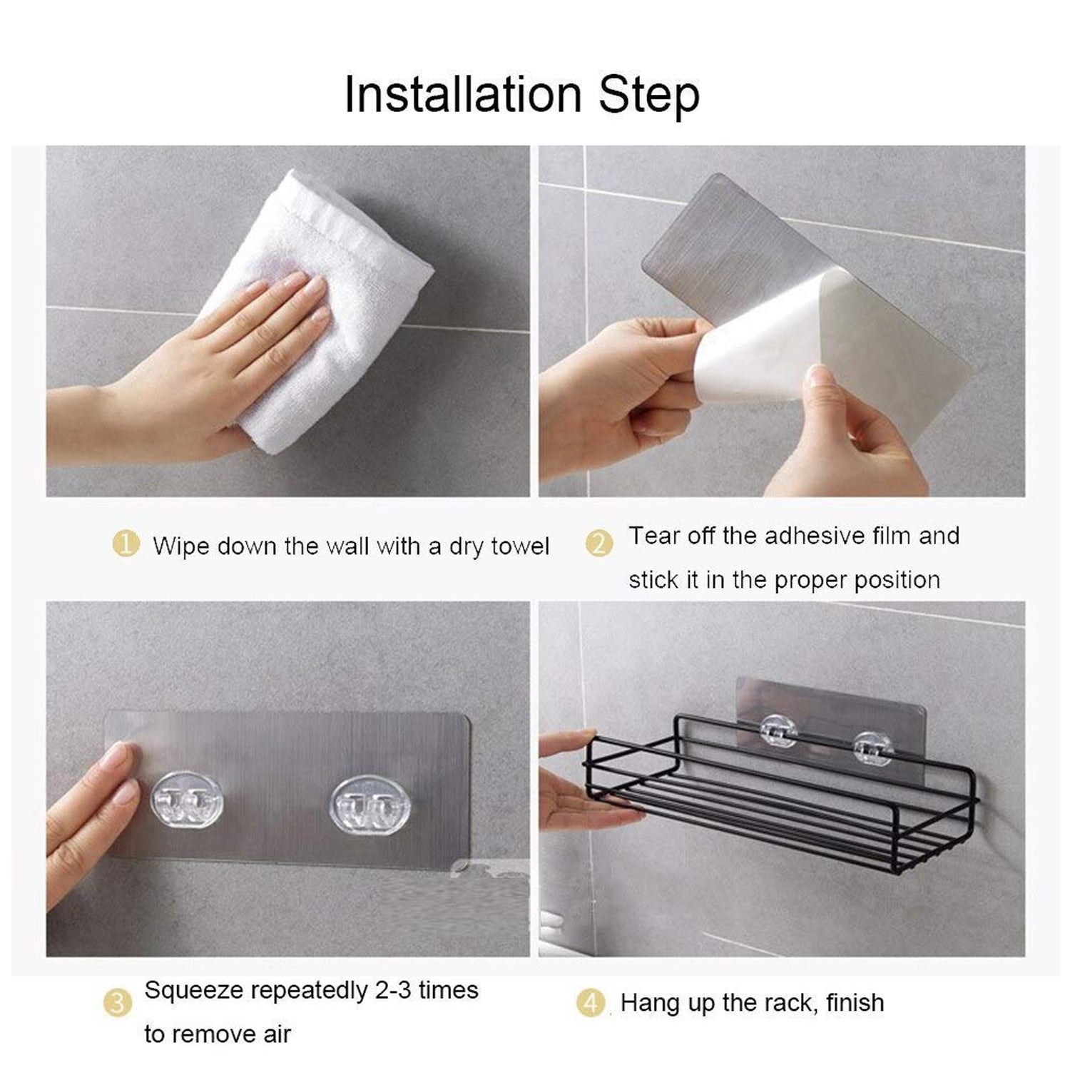 Steel Self-Adhesive Multipurpose Bathroom Shelf with Hooks (1 Set) travel sahayak