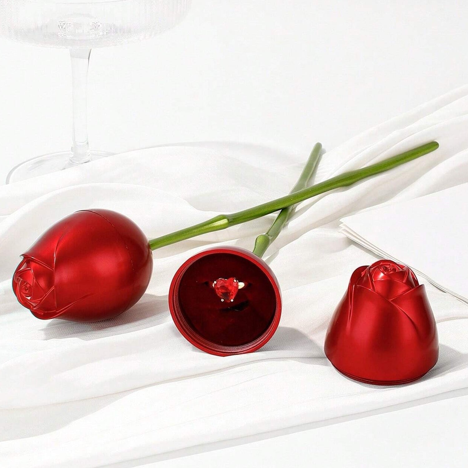 Plastic Red Rose Couple Rings Box-Fancy Rings Box (No Rings Included / 1 pc) travel sahayak