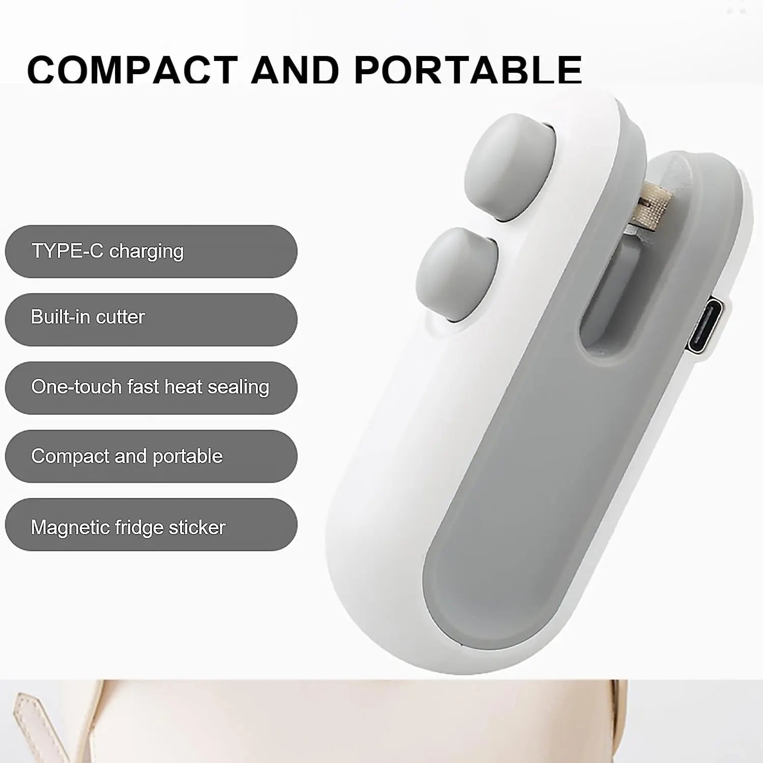 17865 Mini Bag Sealer, 2 in 1 Seal & Cutter Heat Sealers, TYPE-C USB Charging Portable Bag Reseller, Handle Food Sealer, Sealing Machine for Food Storage Plastic Bags Snacks Keep Food Fresh - varietybazaar.co.in