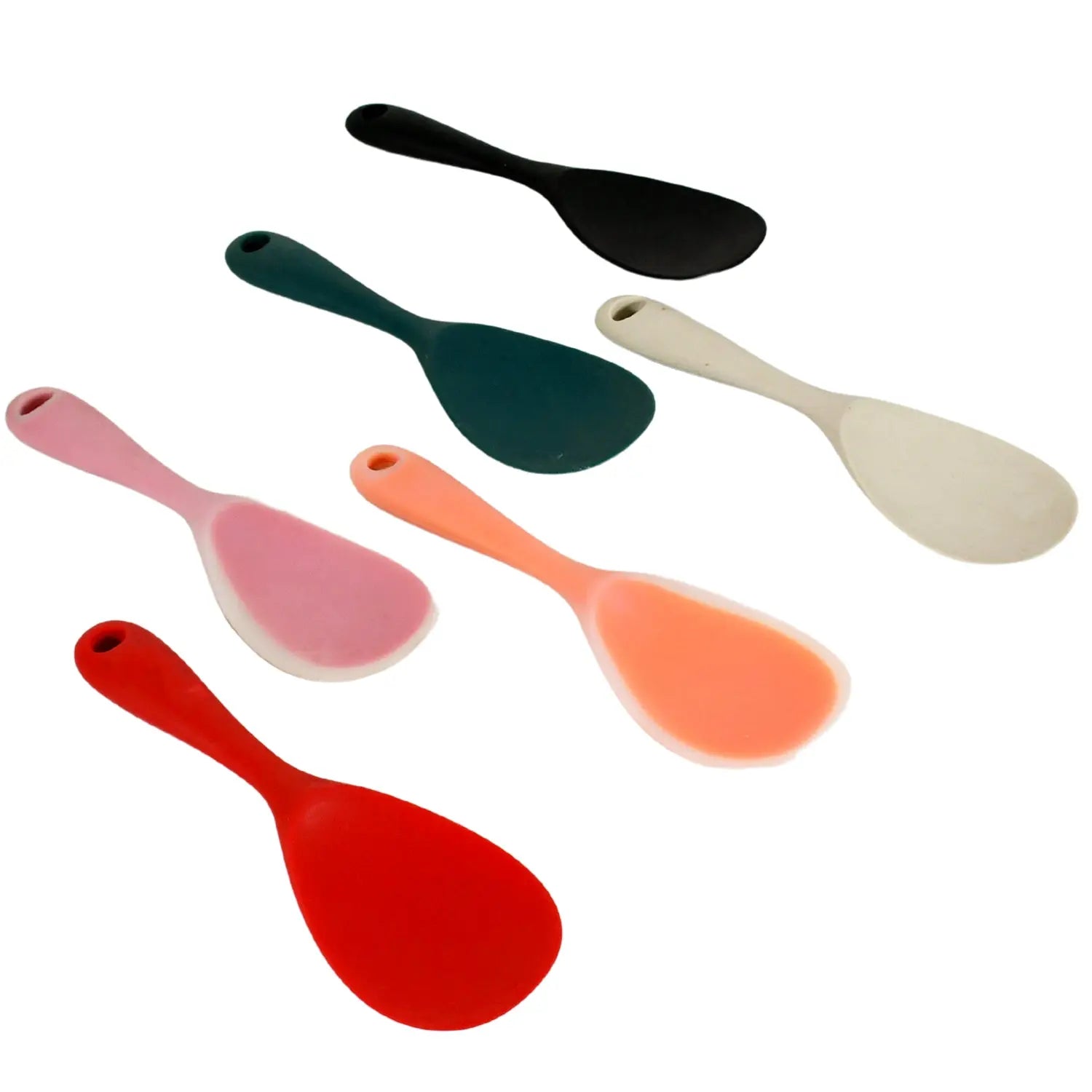 5620 Silicone Rice Paddle Spoon Non Stick Rice Spoon Heat-Resistant Kitchen Rice Spoon with Hanging Hole Perfect for Rice Mashed Potato (6 pcs set / 22 cm) - varietybazaar.co.in