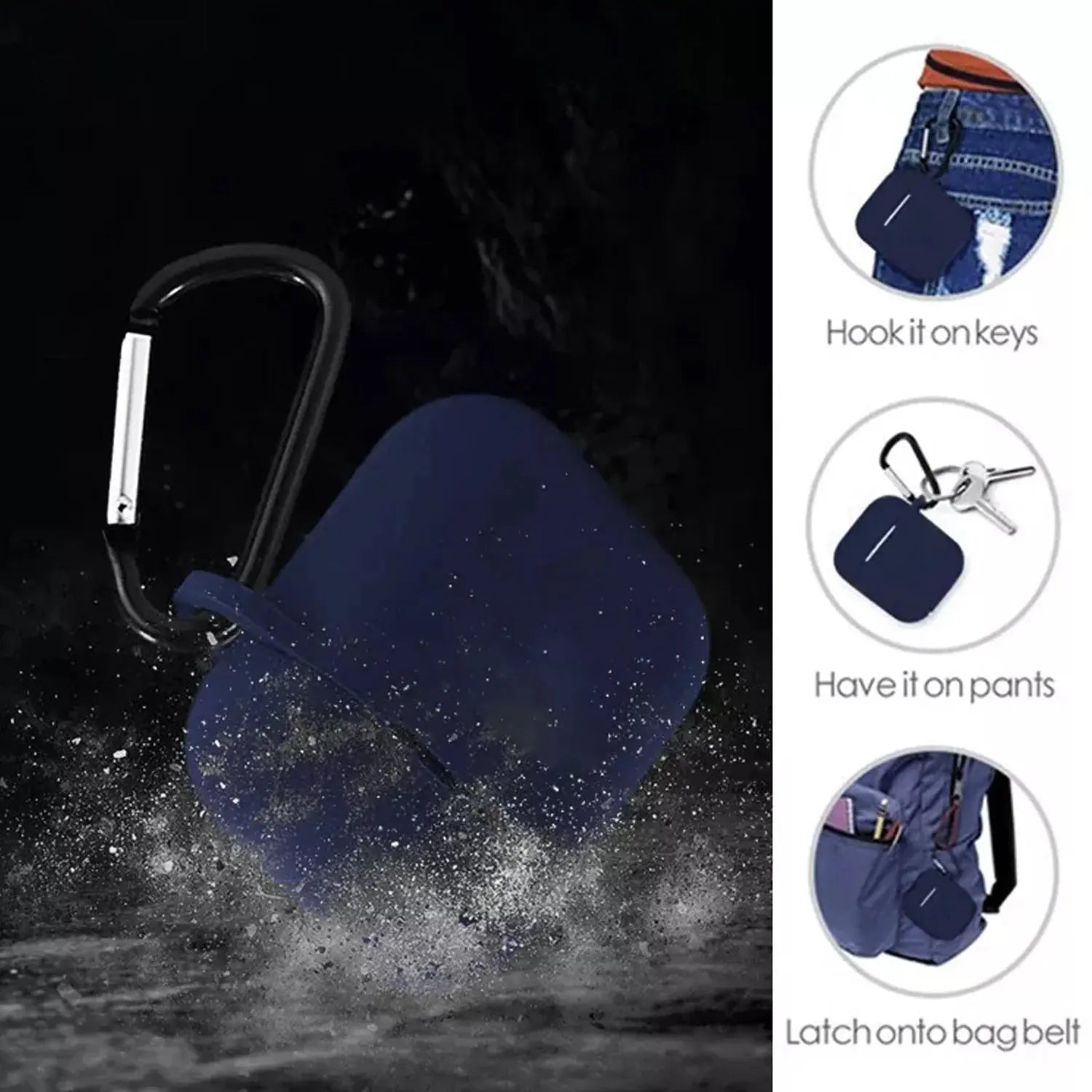6473 Silicone Shockproof Protection Wireless Headphones Carrying Box Cover with Metal Keychain - varietybazaar.co.in