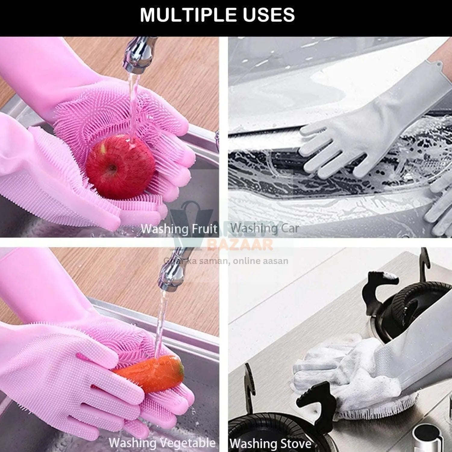 0712 Dishwashing Gloves with Scrubber| Silicone Cleaning Reusable Scrub Gloves for Wash Dish Kitchen| Bathroom| Pet Grooming Wet and Dry Glove (1 Pc Left Hand Gloves) Travel Sahayak