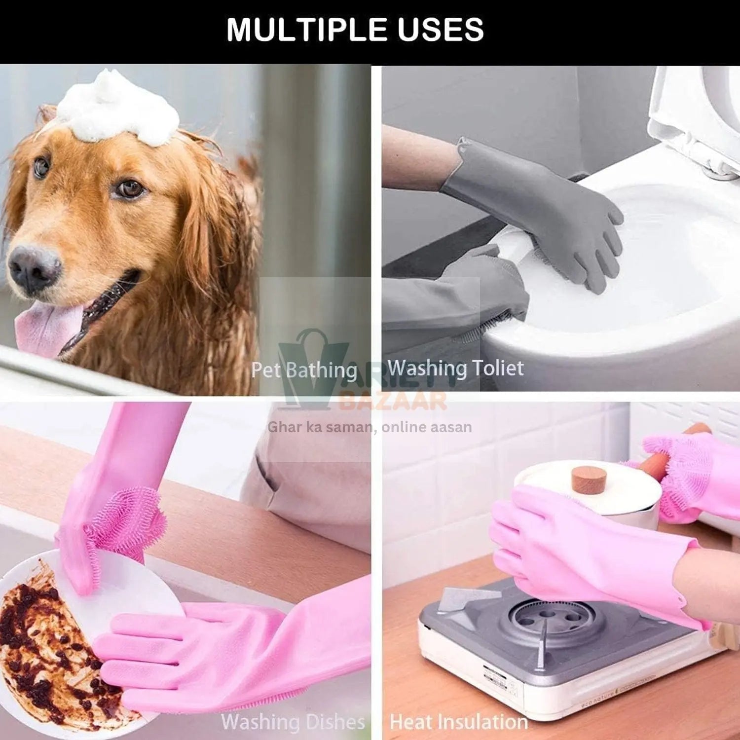 0712 Dishwashing Gloves with Scrubber| Silicone Cleaning Reusable Scrub Gloves for Wash Dish Kitchen| Bathroom| Pet Grooming Wet and Dry Glove (1 Pc Left Hand Gloves) Travel Sahayak