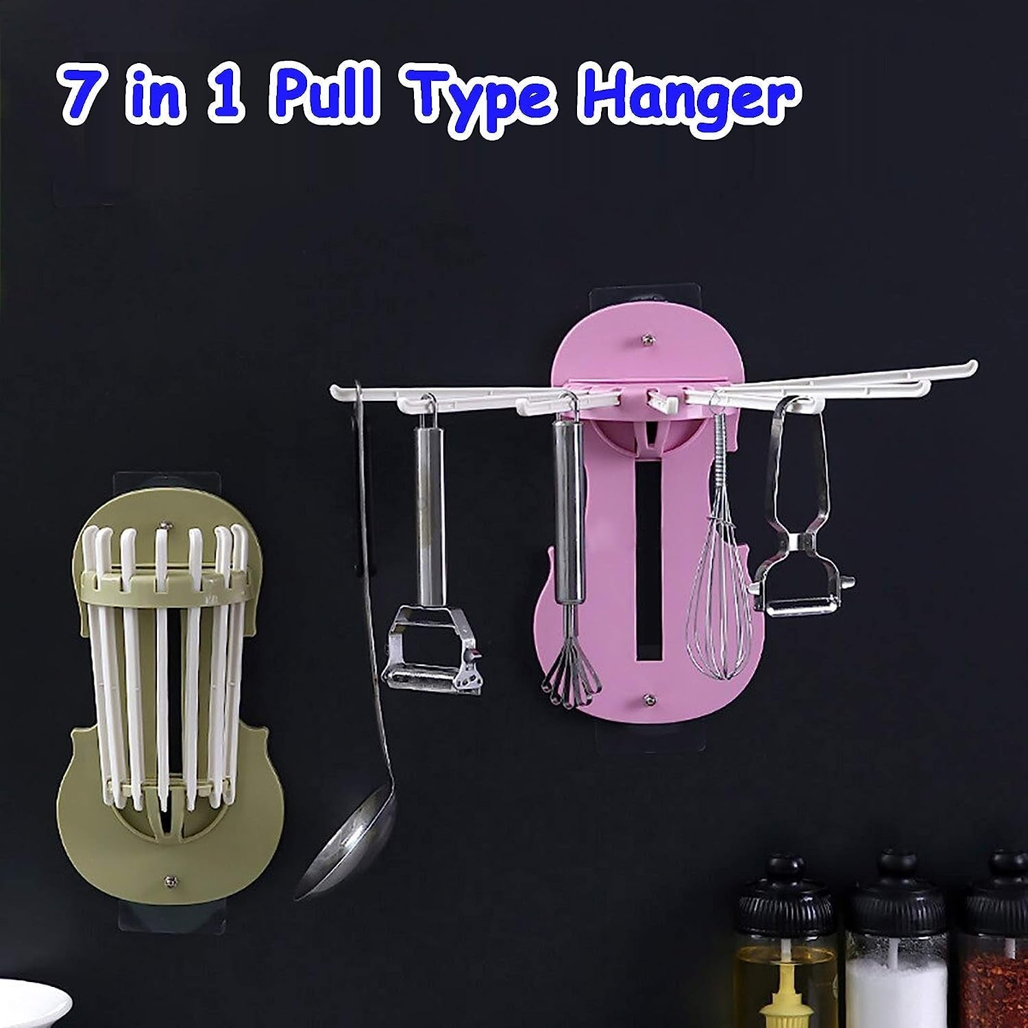 7728 Plastic 7-in-1 Multifunction Retractable Wall-Mounted Pull-Out Hanger Rack Without Punching Hooks Up for Kitchen Bathroom Travel Sahayak