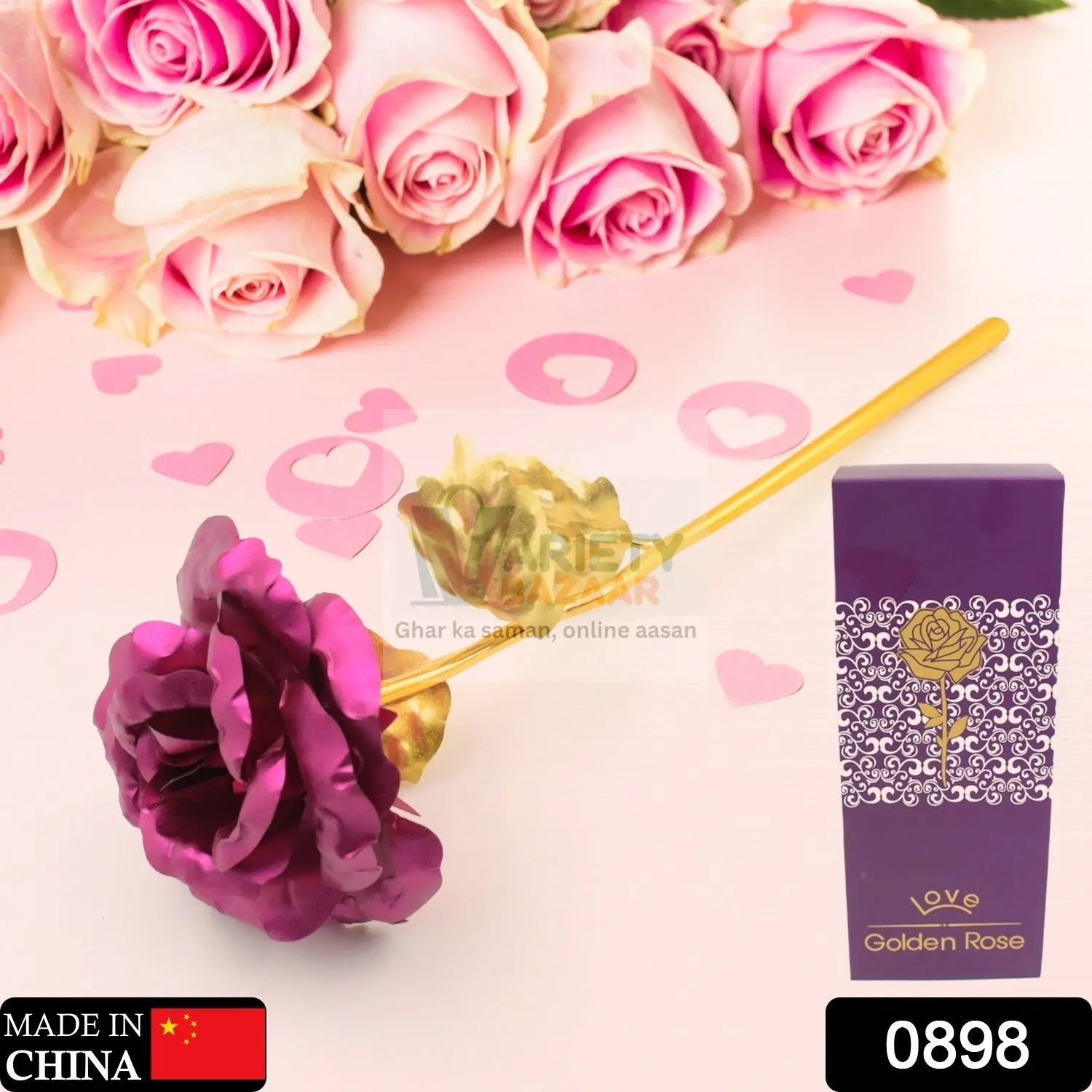0898 Gold Rose Artificial Rose Flower With Gift Box, Plastic Flowers Best Gifts for Friend Girl Wife Women, Golden Rose Gift for Valentine's Day, Mother's Day, Anniversary, Birthday, Wedding, Gold (1 Pc) Travel Sahayak