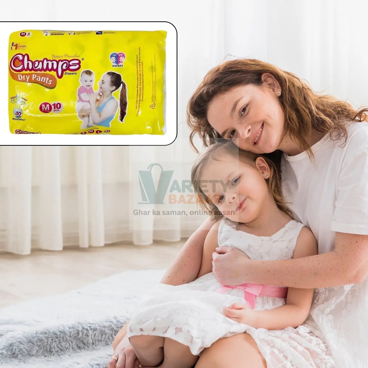0966 Medium Champs Dry Pants Style Diaper - Medium (10 pcs) Best for Travel  Absorption, Champs Baby Diapers, Champs Soft and Dry Baby Diaper Pants (M, 10 Pcs ) Travel Sahayak
