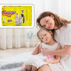 0966 Medium Champs Dry Pants Style Diaper - Medium (10 pcs) Best for Travel  Absorption, Champs Baby Diapers, Champs Soft and Dry Baby Diaper Pants (M, 10 Pcs ) Travel Sahayak