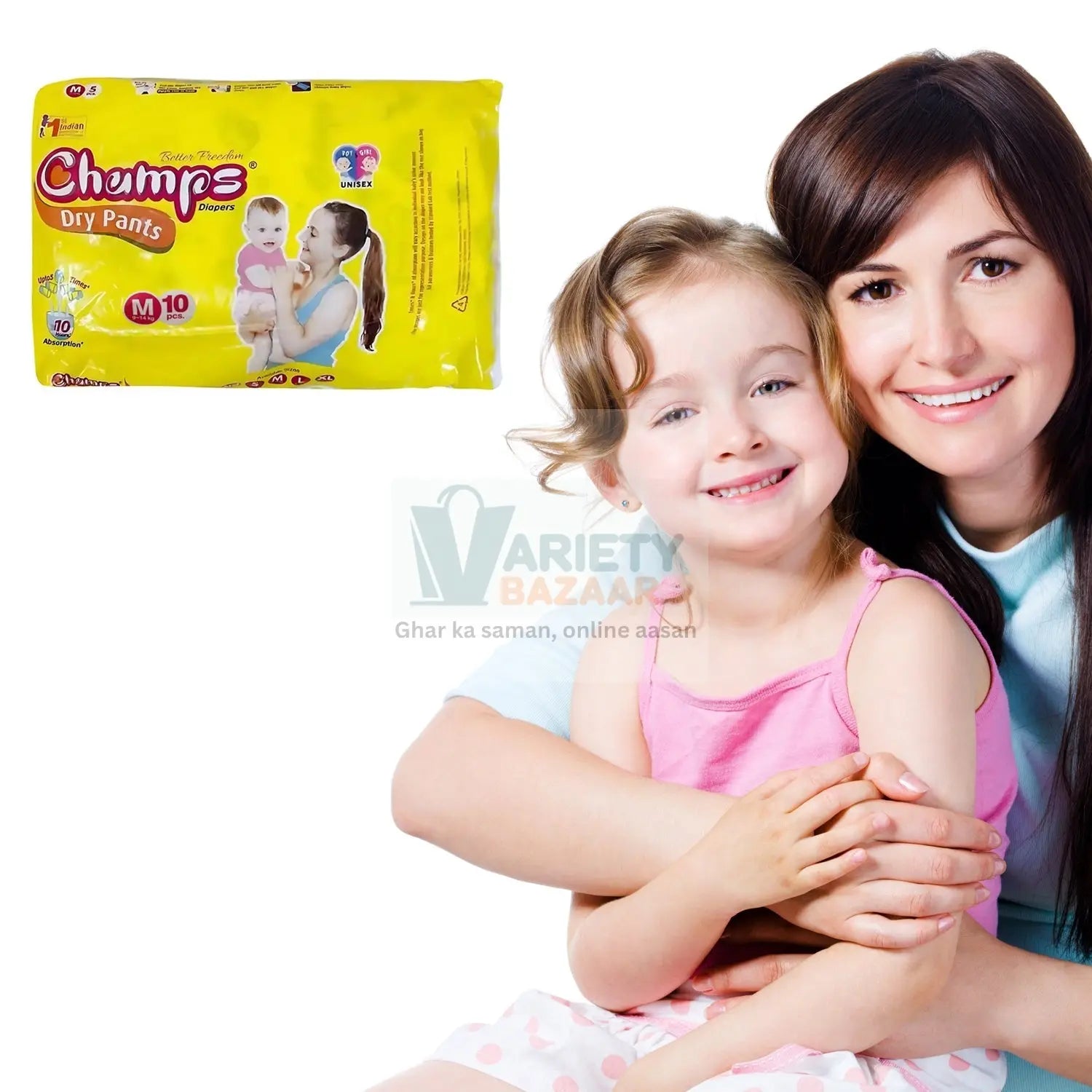 0966 Medium Champs Dry Pants Style Diaper - Medium (10 pcs) Best for Travel  Absorption, Champs Baby Diapers, Champs Soft and Dry Baby Diaper Pants (M, 10 Pcs ) Travel Sahayak