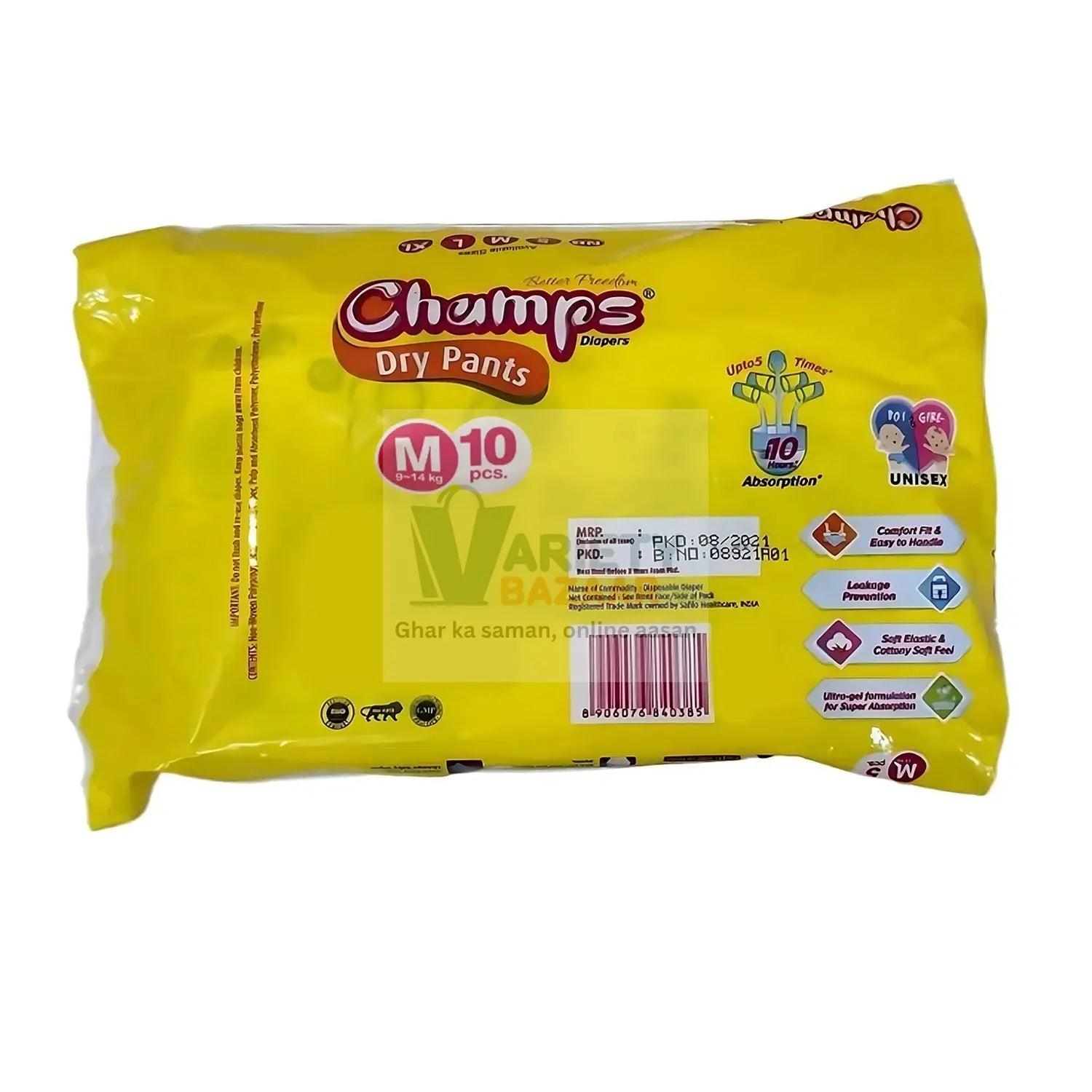 0966 Medium Champs Dry Pants Style Diaper - Medium (10 pcs) Best for Travel  Absorption, Champs Baby Diapers, Champs Soft and Dry Baby Diaper Pants (M, 10 Pcs ) Travel Sahayak