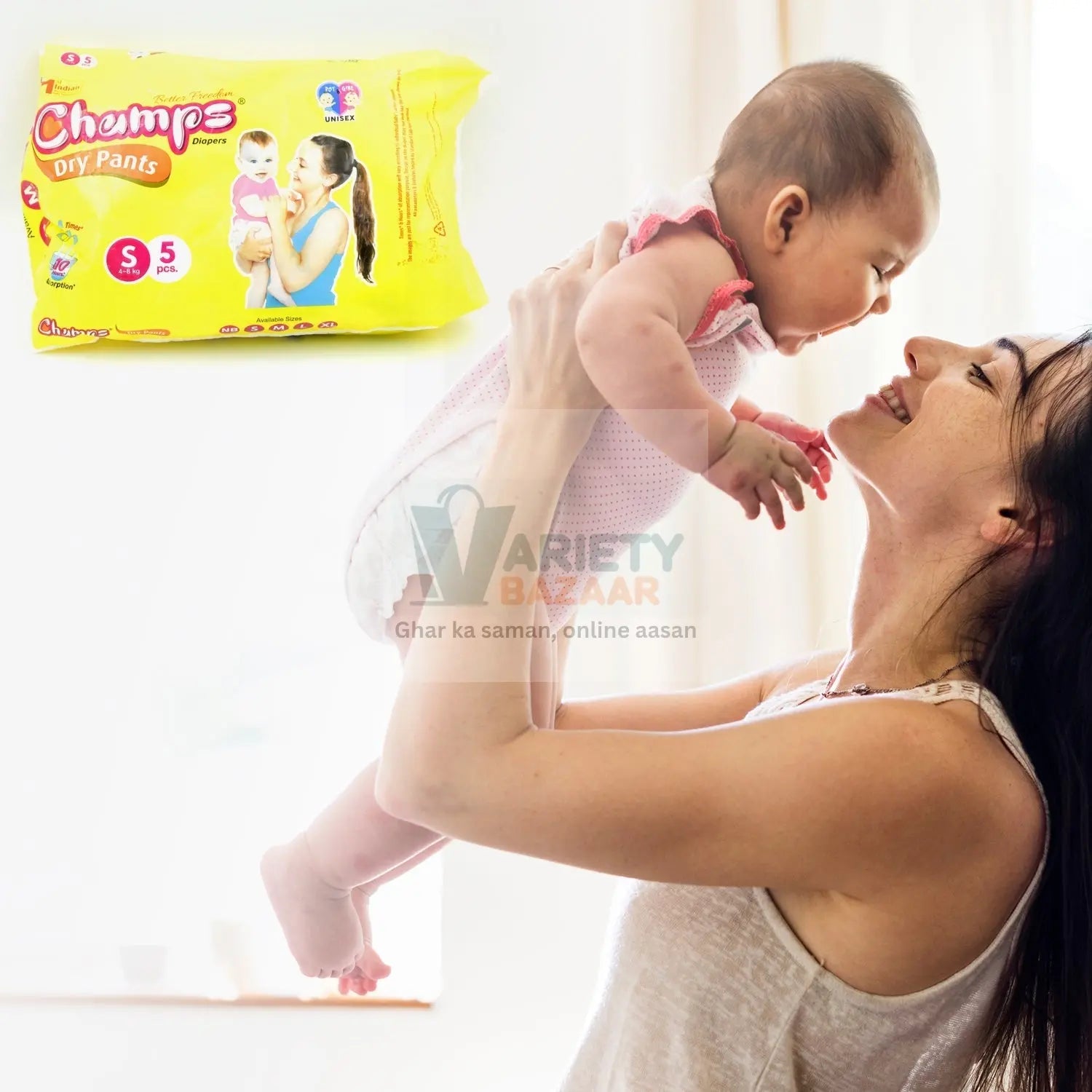 0968 Small  Champs Dry Pants Style Diaper- Small Best for Travel  Absorption, Champs Baby Diapers, Champs Soft and Dry Baby Diaper Pants (S5 Pcs ) Travel Sahayak