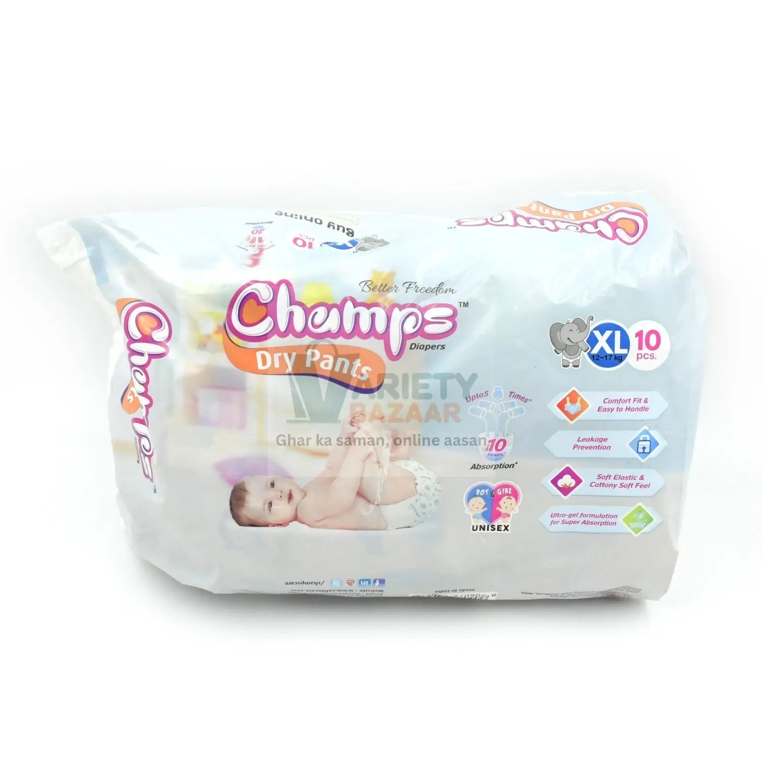 0969 Baby Diaper High Absorbent Pant Diapers,  Champs Soft and Dry Baby Diaper Pants Xl  10 Pcs (Extra Large , XL10 Pieces) Travel Sahayak