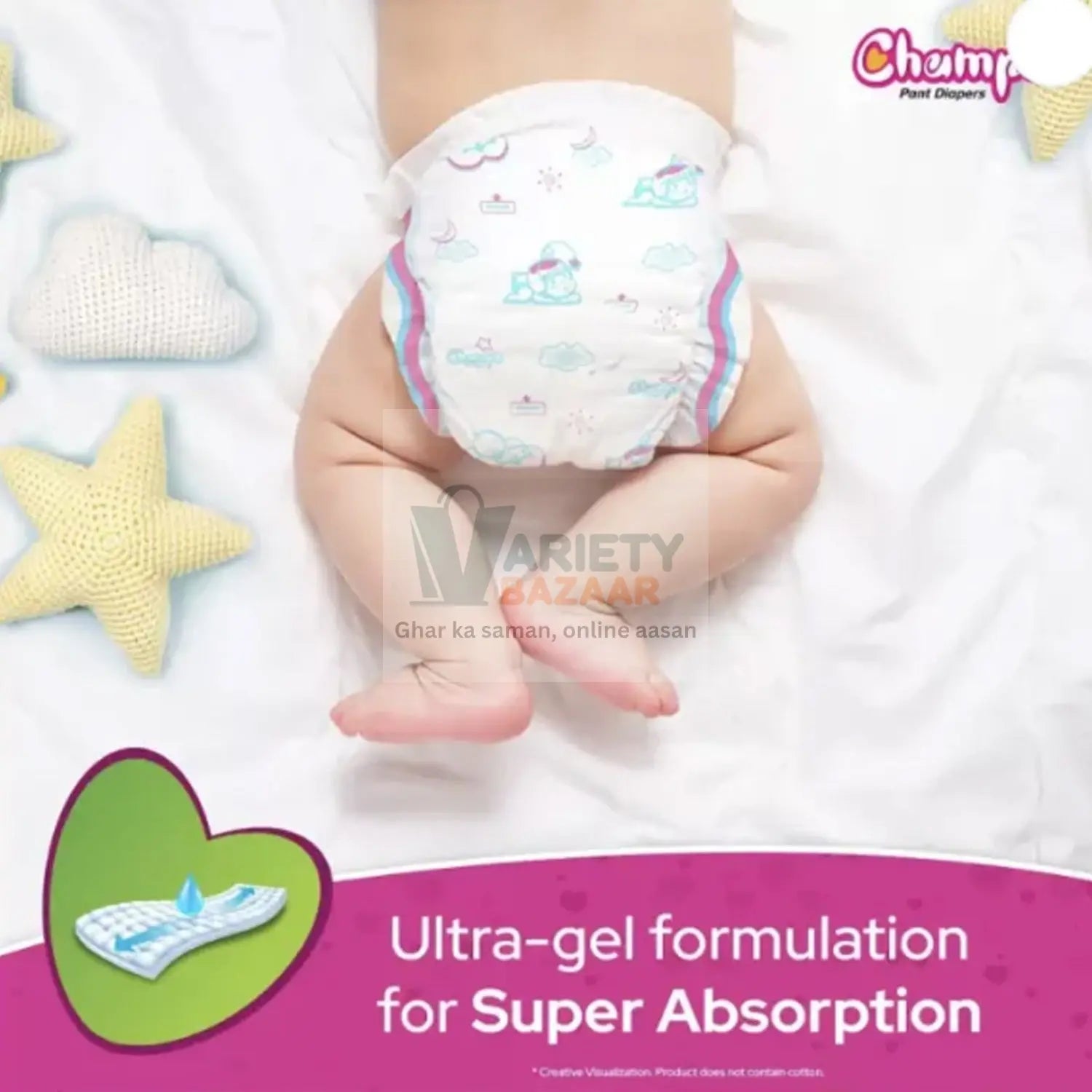 0969 Baby Diaper High Absorbent Pant Diapers,  Champs Soft and Dry Baby Diaper Pants Xl  10 Pcs (Extra Large , XL10 Pieces) Travel Sahayak