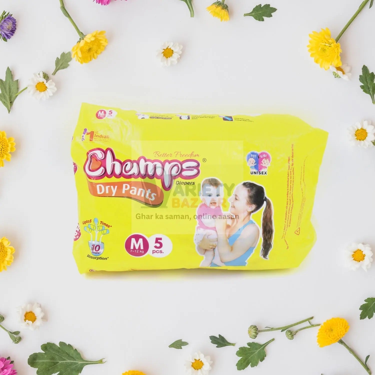 0973 Medium Champs Dry Pants Style Diaper - Medium (5 pcs) Best for Travel  Absorption, Champs Baby Diapers, Champs Soft and Dry Baby Diaper Pants (M, 5 Pcs ) Travel Sahayak