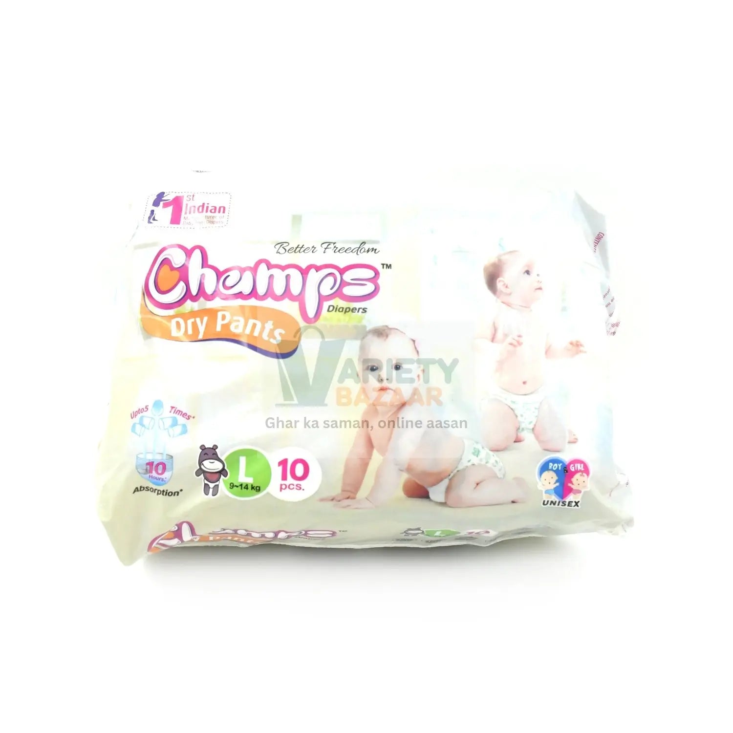0974 Large Champs Dry Pants Style Diaper - Large (10 pcs) Best for Travel  Absorption, Champs Baby Diapers, Champs Soft and Dry Baby Diaper Pants (L,10 Pcs ) Travel Sahayak