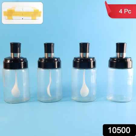 Transparent Spice Jar Set With Spoon  Airtight Lid (4 Pc)