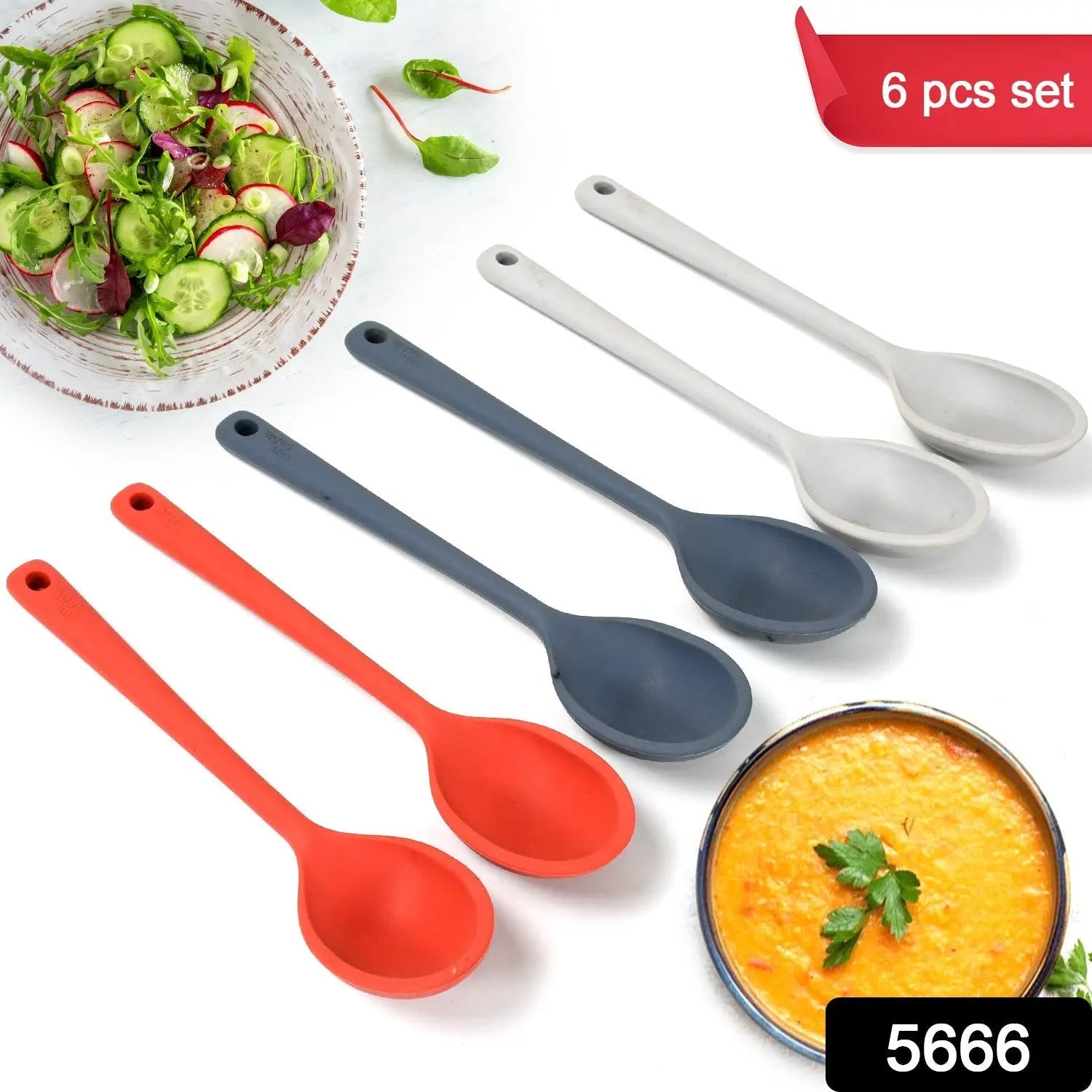 Multipurpose Silicone Spoon, Silicone Basting Spoon Non-Stick Kitchen Utensils Household Gadgets Heat-Resistant Non Stick Spoons Kitchen Cookware Items For Cooking and Baking (6 Pcs Set) - varietybazaar.co.in