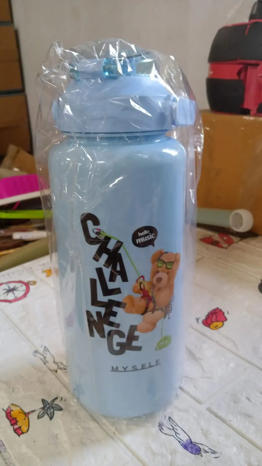 Plastic Water Bottle 3pc Set,3  Different Size Bottle High Quality Water Bottle Plastic Water Bottle BPA-Free & Leak-Proof!  Cartoon Printed Design for Kids' School, For Fridge, Office, Sports, School, Gym, Yoga (3 Pc Set) - varietybazaar.co.in