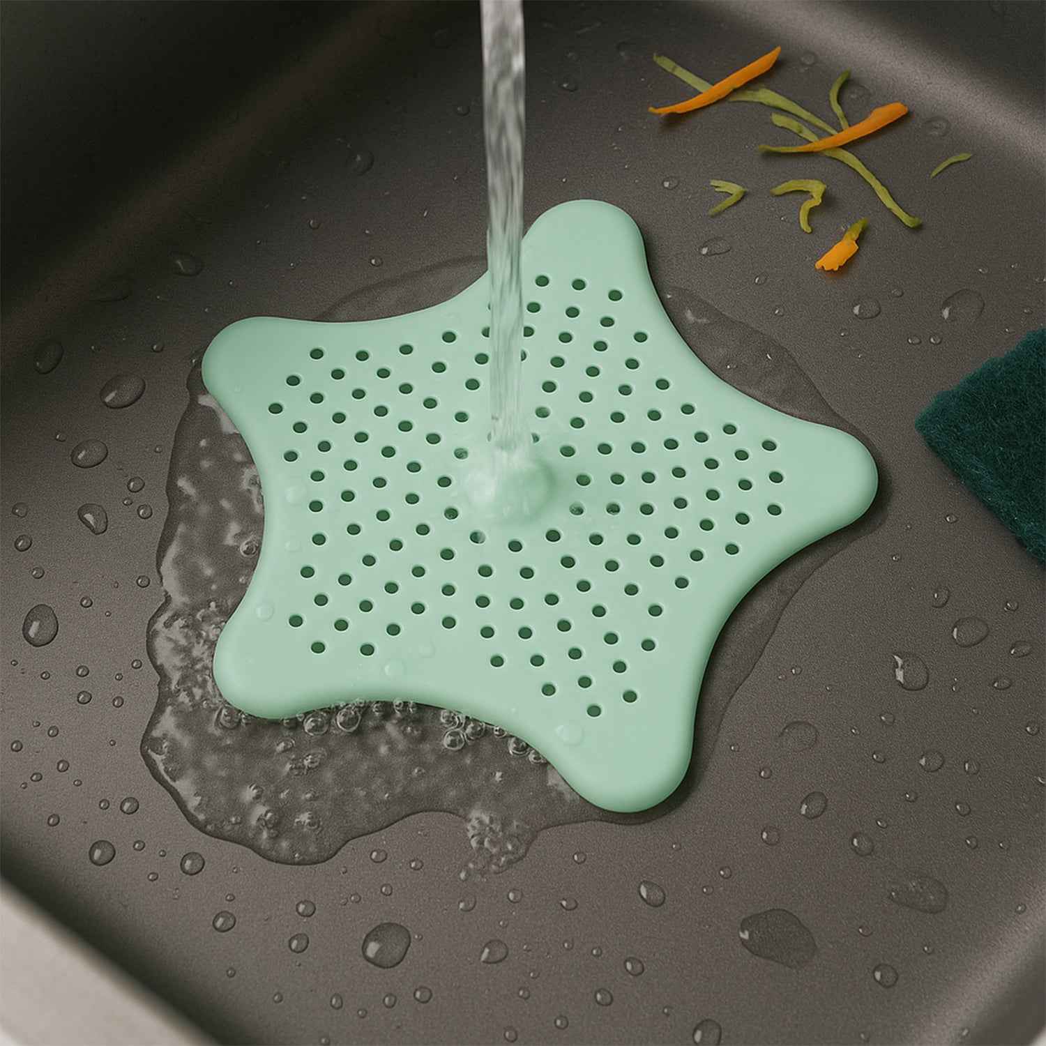 Mint Green Silicone Star Shaped Sink Filter Bathroom Hair Catcher Drain Strainers For Basin